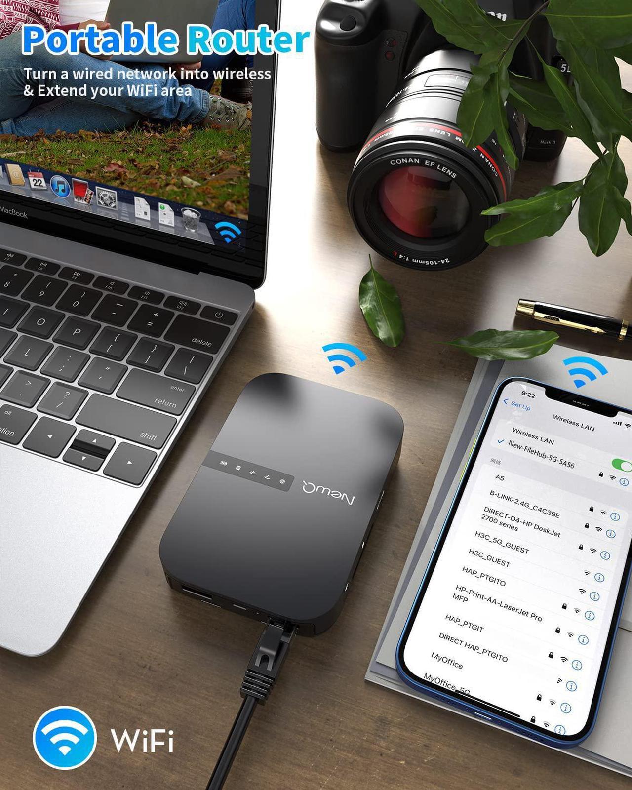 Alt view image 5 of 7 - NewQ Filehub AC750 Travel Router: Portable Hard Drive SD Card Reader & Mini WiFi Range Extender for Travel | Wireless Access External Harddrive & USB Storage Device to Backup Photo & Files from iPhone