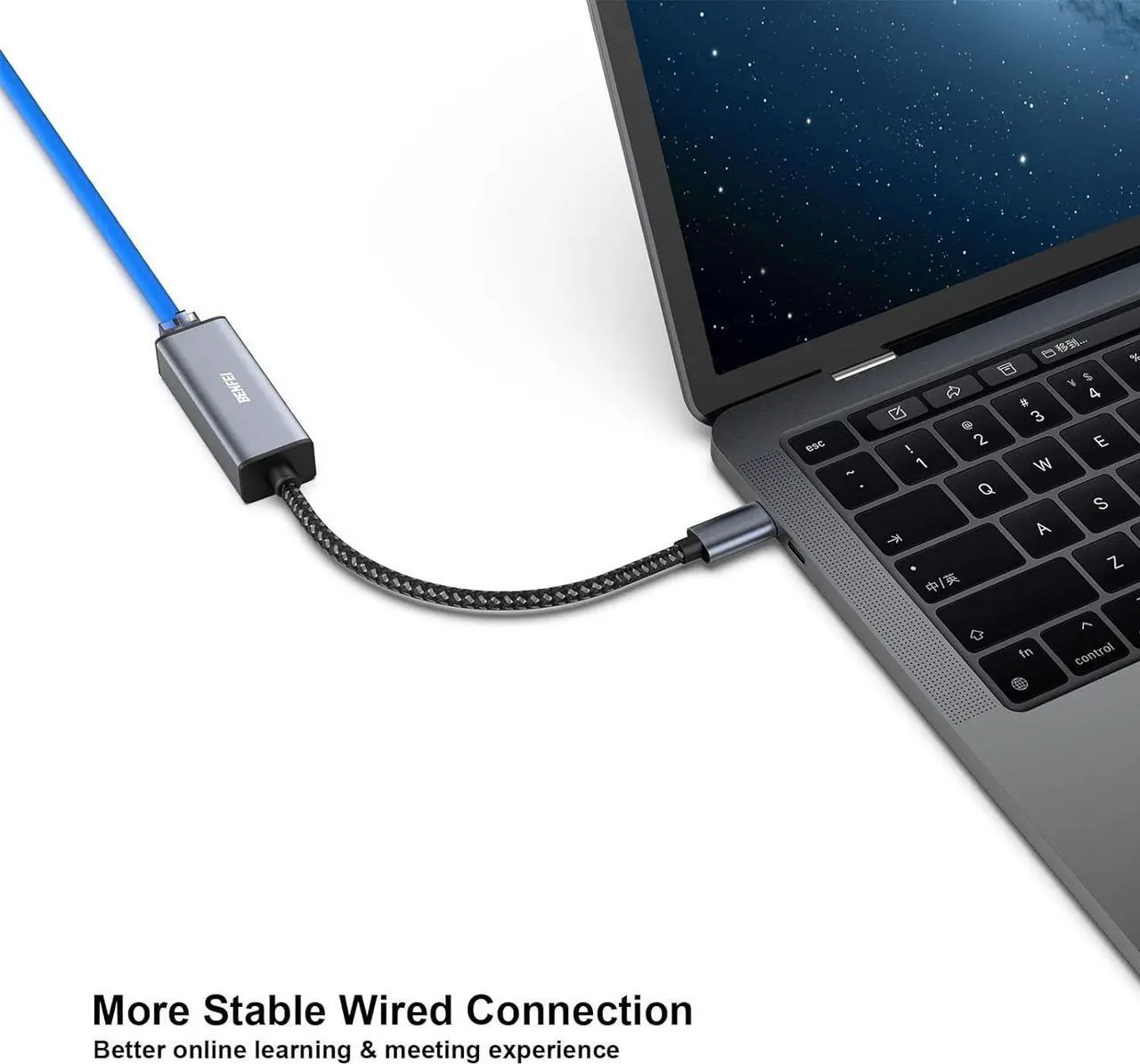 Alt view image 3 of 6 - USB-C to Ethernet Adapter, Benfei USB Type-C (Thunderbolt 3) to RJ45 Gigabit Ethernet LAN Network Adapter Compatible for MacBook Pro 2019/2018/2017, MacBook Air and More