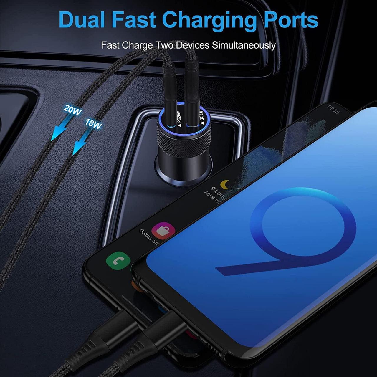 Alt view image 4 of 7 - Type C Charger Fast Charging Block for Samsung Galaxy S25, A15 5G,A16,A55,A35,A14,A13,A25,S24 S23 FE,A03s,A53,Z Fold6,20W PD 3.0 USB C Wall Charger 38W Car Adapter+2 PCS Android 6ft USB C-to-C Cable