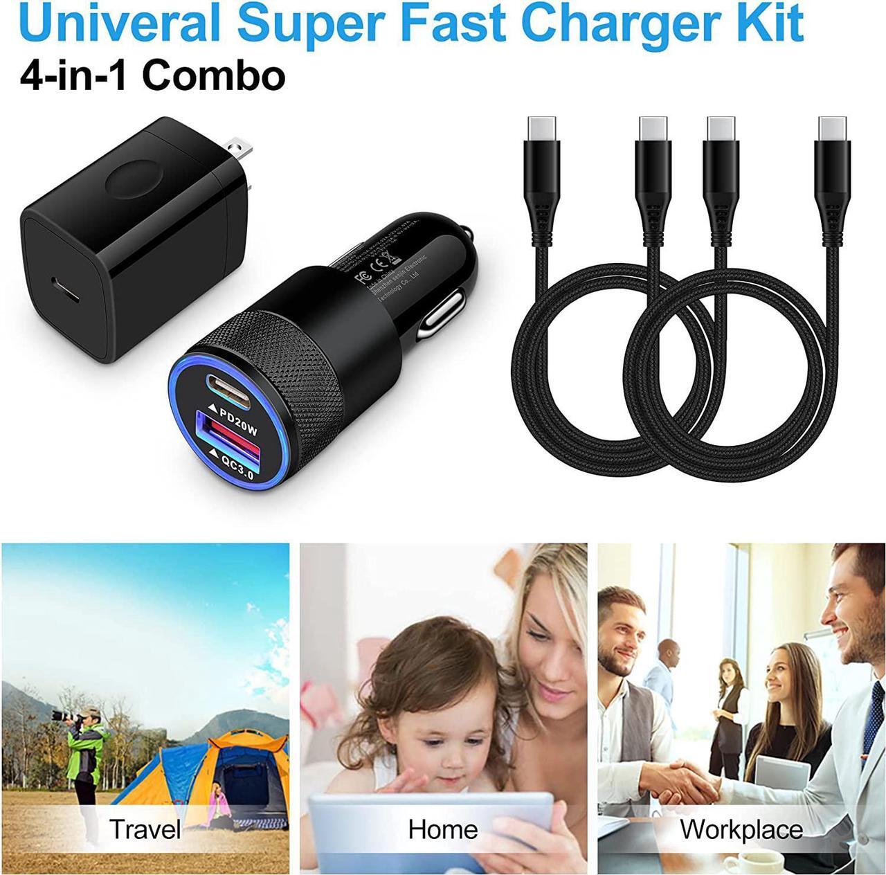 Alt view image 7 of 7 - Type C Charger Fast Charging Block for Samsung Galaxy S25, A15 5G,A16,A55,A35,A14,A13,A25,S24 S23 FE,A03s,A53,Z Fold6,20W PD 3.0 USB C Wall Charger 38W Car Adapter+2 PCS Android 6ft USB C-to-C Cable