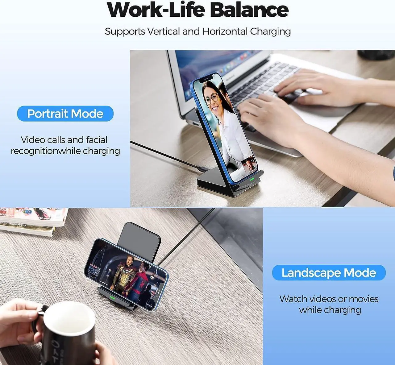Alt view image 6 of 7 - Wireless Charger [2 Pack] 15W Fast Wireless Charging Stand Wireless Charger Compatible with iPhone 15/15 Plus/15 Pro Max/14/13/12 /11Pro Max/XR/XS/X/8 Plus Galaxy S23/S22/S21/S20 Note 20/10 Google etc