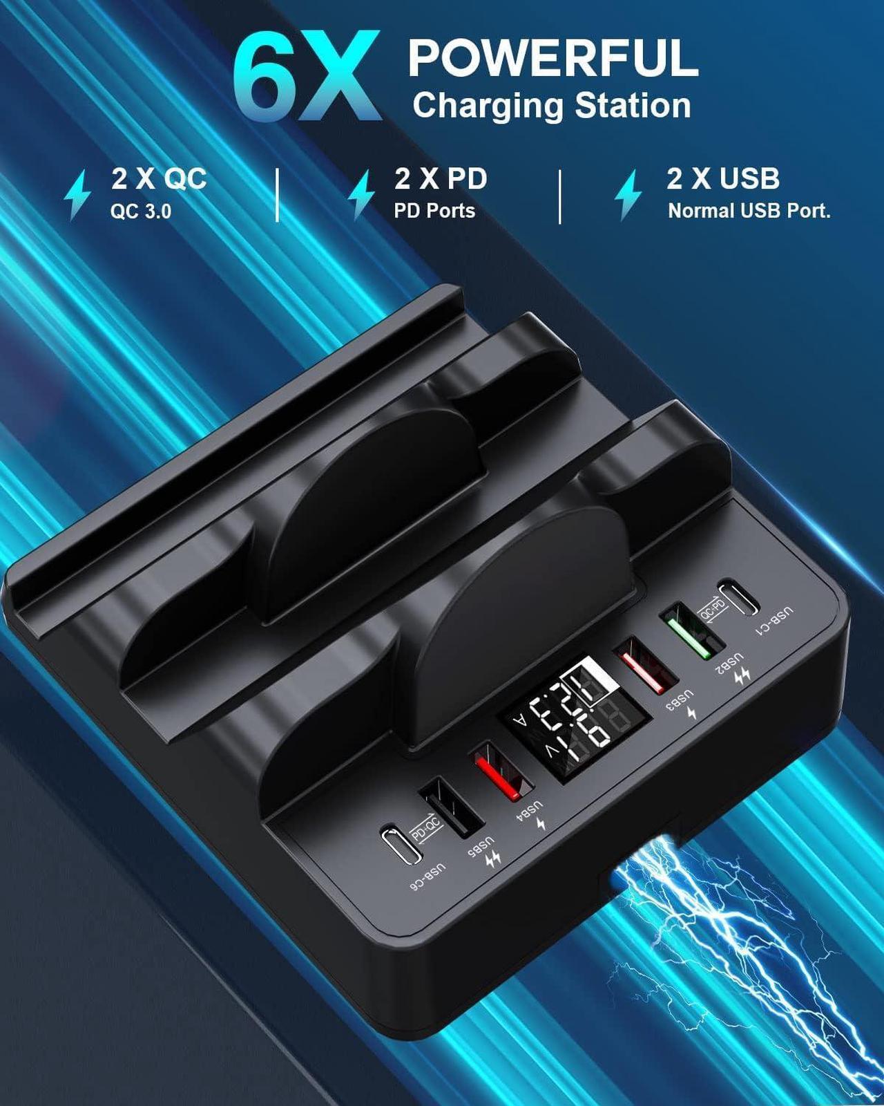 Alt view image 3 of 6 - Wireless Charging Station with 6 USB Ports, 8 in 1 15W Dual Wireless Charger Station, 2 QC/2 PD USB Fast Charging Station, 80W Phone Charger for iPhone14/13/12/11/X//Android/iWatch