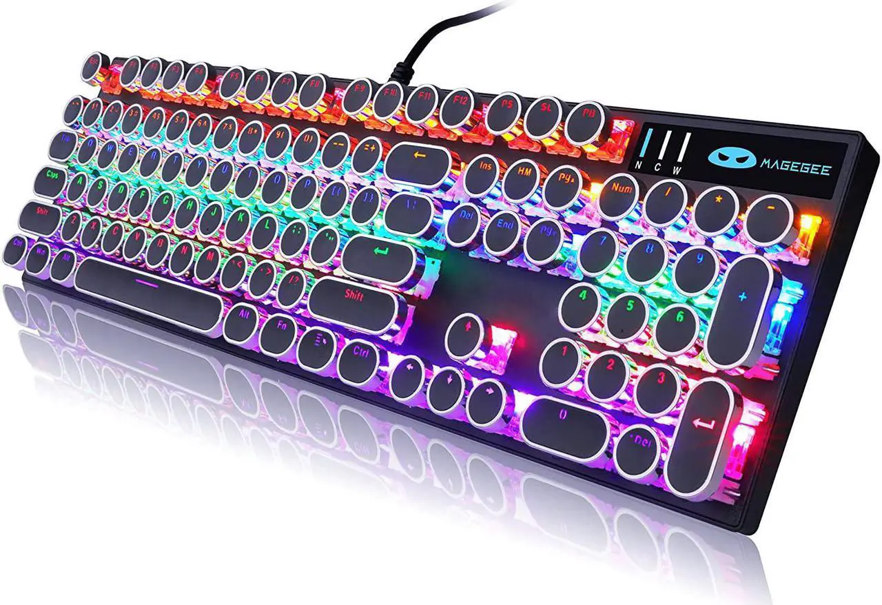 Main image of Camiysn Typewriter Style Mechanical Gaming Keyboard, Black Retro Punk Gaming Keyboard with RGB Backlit, 104 Keys Blue Switch Wired Cute Keyboard, Round Keycaps for Windows/Mac/PC