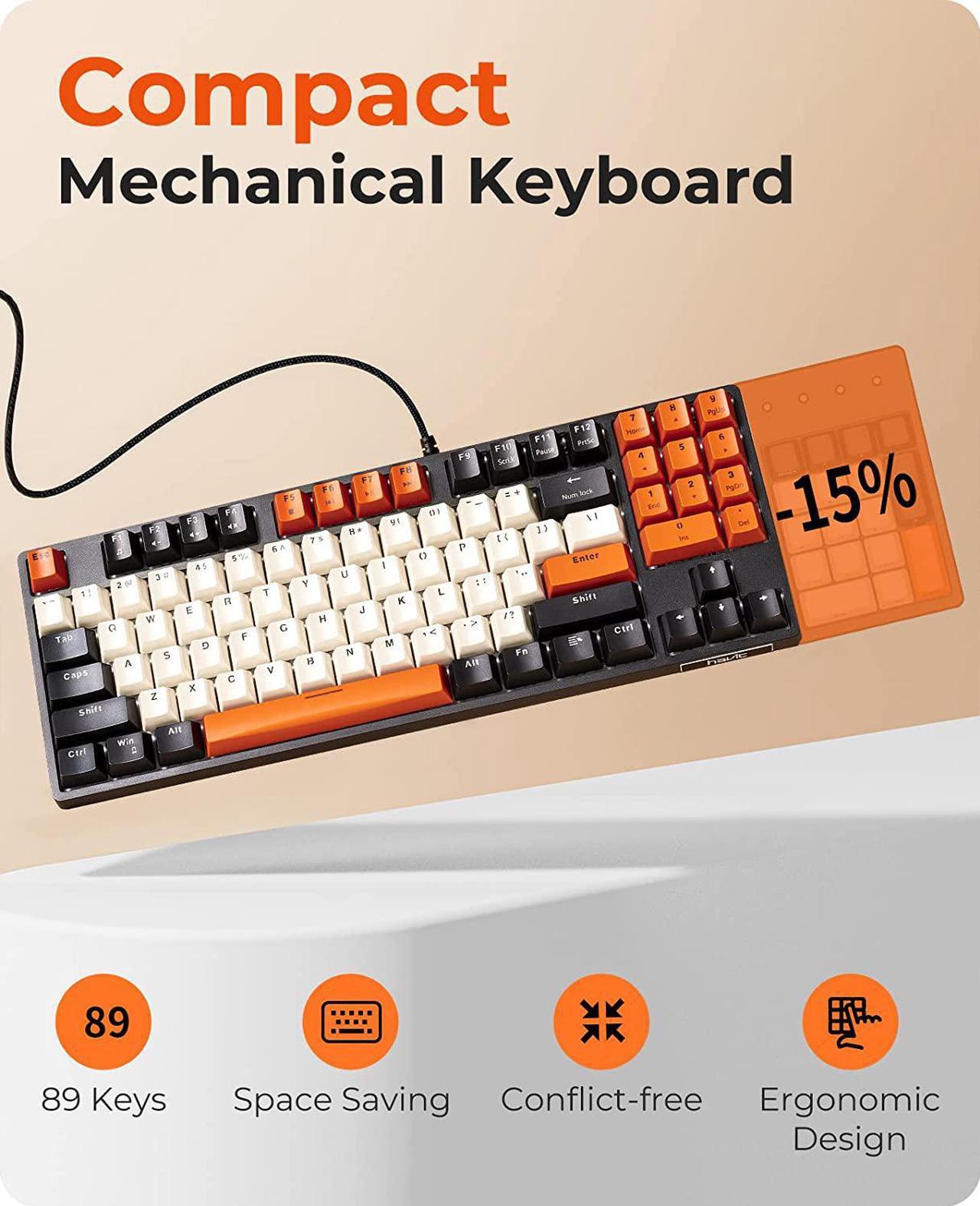 Alt view image 2 of 6 - havit Mechanical Keyboard, Wired Compact PC Keyboard with Number Pad Red Switch Mechanical Gaming Keyboard 89 Keys for Computer/Laptop (Black)