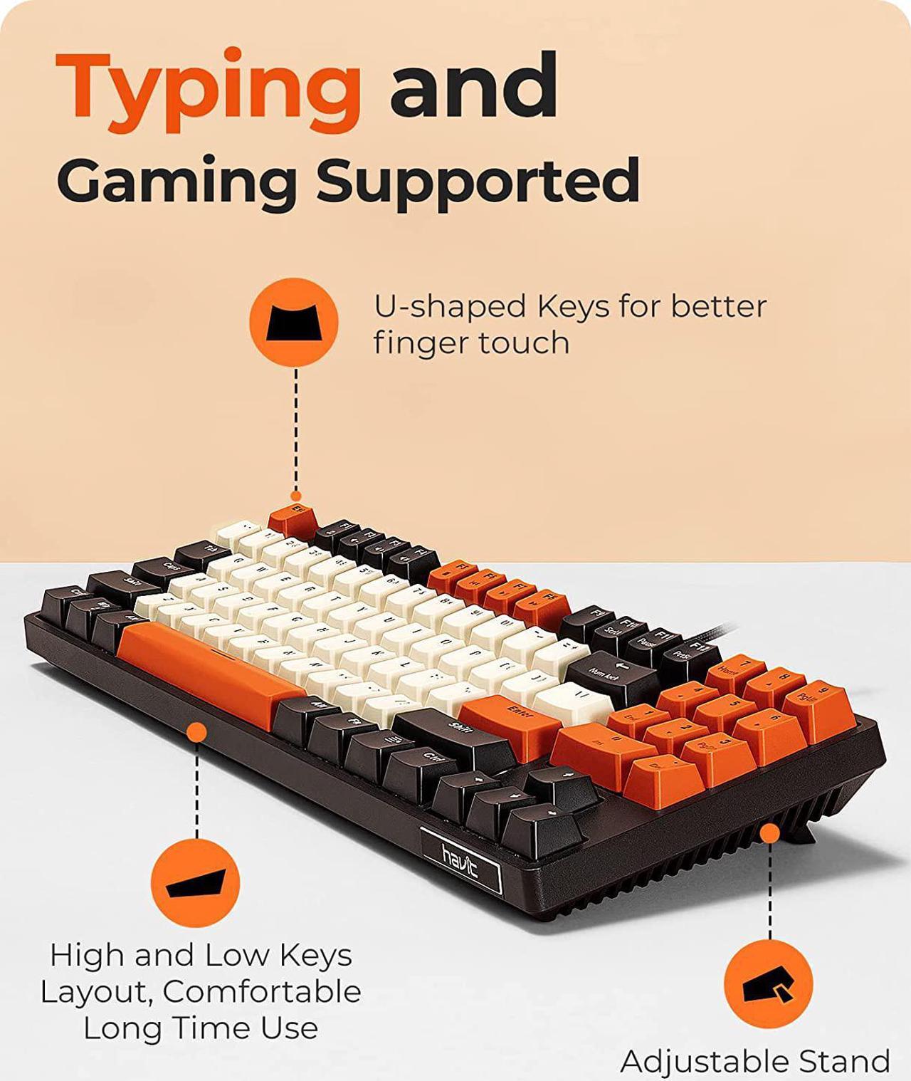 Alt view image 4 of 6 - havit Mechanical Keyboard, Wired Compact PC Keyboard with Number Pad Red Switch Mechanical Gaming Keyboard 89 Keys for Computer/Laptop (Black)