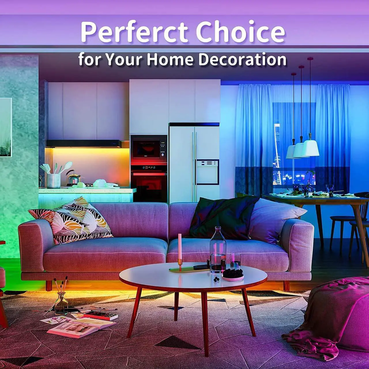 Alt view image 6 of 7 - Led Lights for Bedroom 100ft (2 Rolls of 50ft) Music Sync Color Changing Strip Lights with Remote and App Control RGB Strip for Room Home Party Decoration