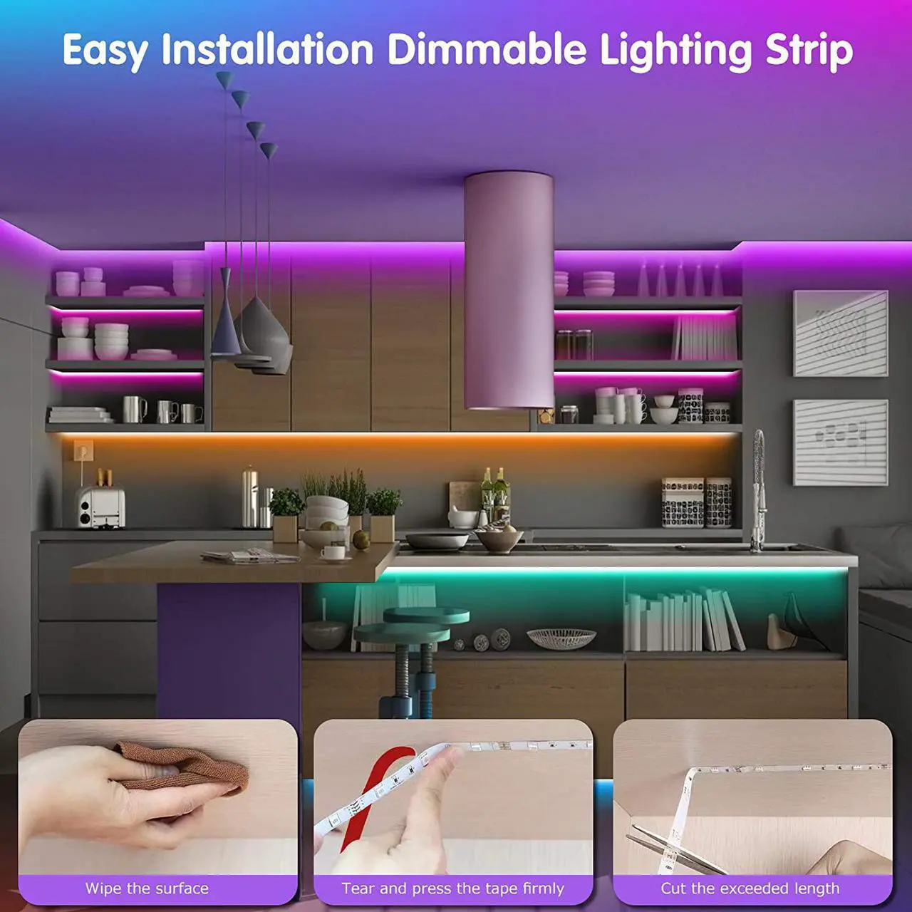 Alt view image 7 of 7 - Led Lights for Bedroom 100ft (2 Rolls of 50ft) Music Sync Color Changing Strip Lights with Remote and App Control RGB Strip for Room Home Party Decoration