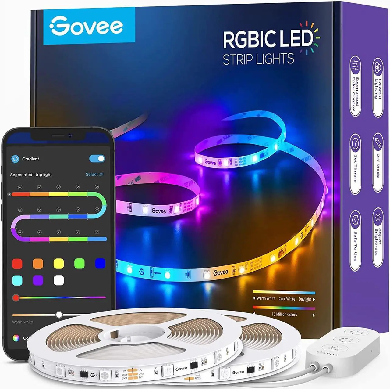 Main image of 65.6ft RGBIC LED Strip Lights Color Changing LED Strips App Control via Bluetooth Smart Segmented Control Multiple Scenes Enhanced Music Sync LED Lights for Bedroom Home Decor (2 X 32.8ft)