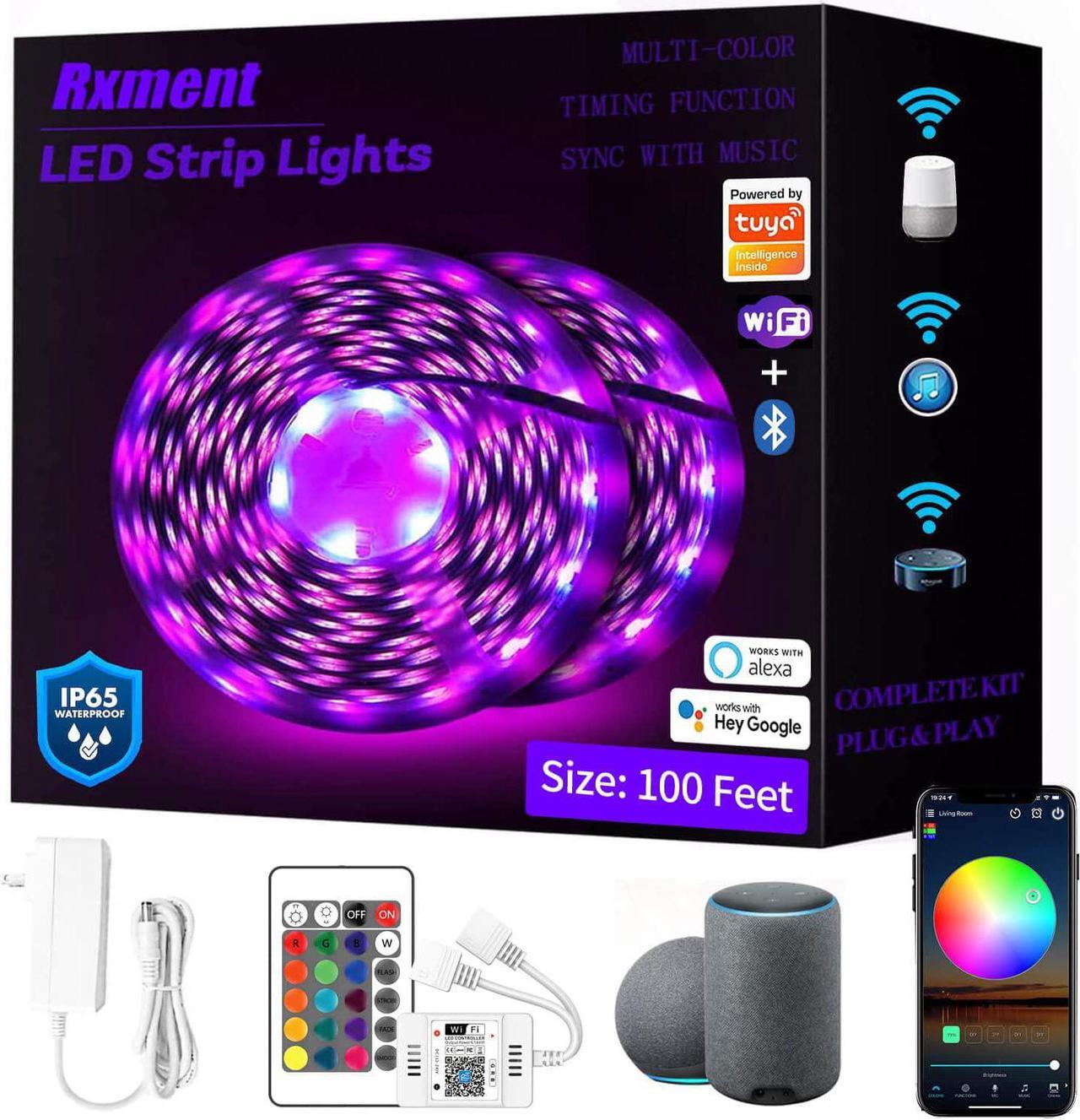 Main image of 100FT Outdoor Led Strip Lights Waterproof Led Light Strips | Work with Alexa and Google Assistant | Smart WiFi Outdoor Led Lights for Bedroom RGB Music Sync Remote &App Controlled Led Rope Lights