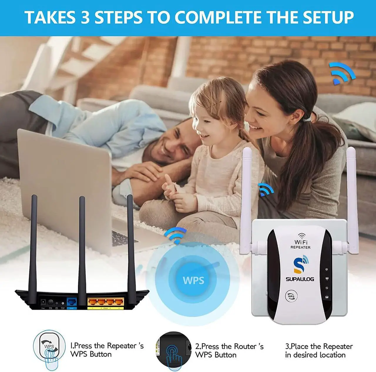 Alt view image 5 of 7 - SUPALILOG WiFi Extender,WiFi Signal Booster,Up to 2640sq.ft,2 Antennas,2.4GHz 300Mbps,Range Extender,Wireless Repeater,Long Range Amplifier,360° Full Coverage with Ethernet Port and Access Point