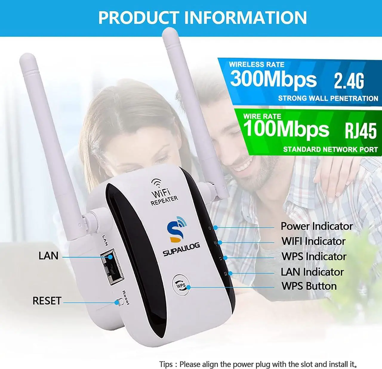 Alt view image 2 of 7 - SUPALILOG WiFi Extender,WiFi Signal Booster,Up to 2640sq.ft,2 Antennas,2.4GHz 300Mbps,Range Extender,Wireless Repeater,Long Range Amplifier,360° Full Coverage with Ethernet Port and Access Point