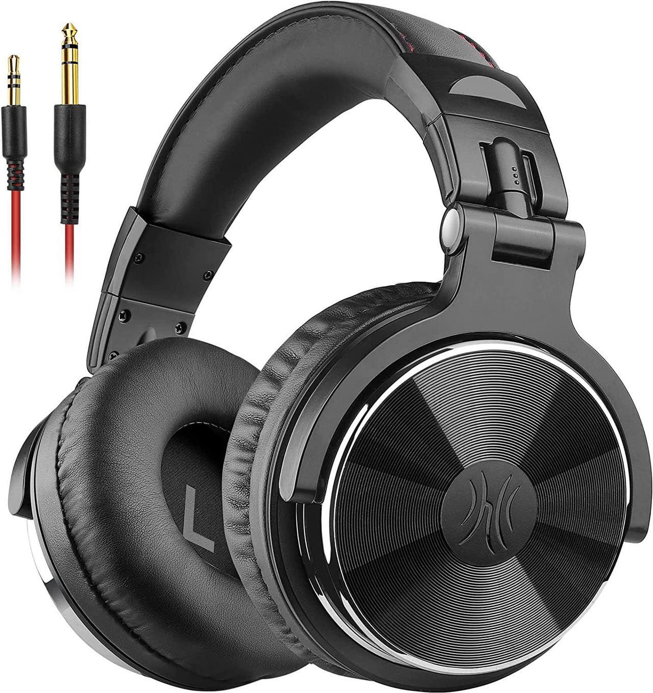 OneOdio Hi-Res Over Ear Wired Headphones for DJ Stereo Monitor Studio & Mixing, with 50mm Neodymium Drivers and 3.5mm 6.35mm Audio Jack for AMP Computer Recording Phone Piano Guitar Laptop - Black