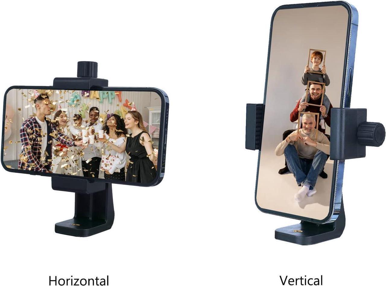 Alt view image 2 of 7 - Phone Tripod Mount Adapter & Smartphone Remote Controller Smartphone Selfies Stick Holder Clip Compatible with iPhone Samsung and All Cell Phones Rotates Vertical Horizontal Adjustable Clamp