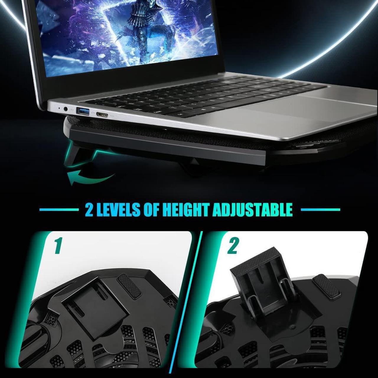 Alt view image 5 of 7 - Laptop Cooling Pad, Gaming Laptop Cooler with 2 Quiet Big Fans, RGB 7 Color Light Change, Portable USB Laptop Stand 11 to 15.6 Inch, Slim and Easy Carry Working Study Outdoor Travel, 2020