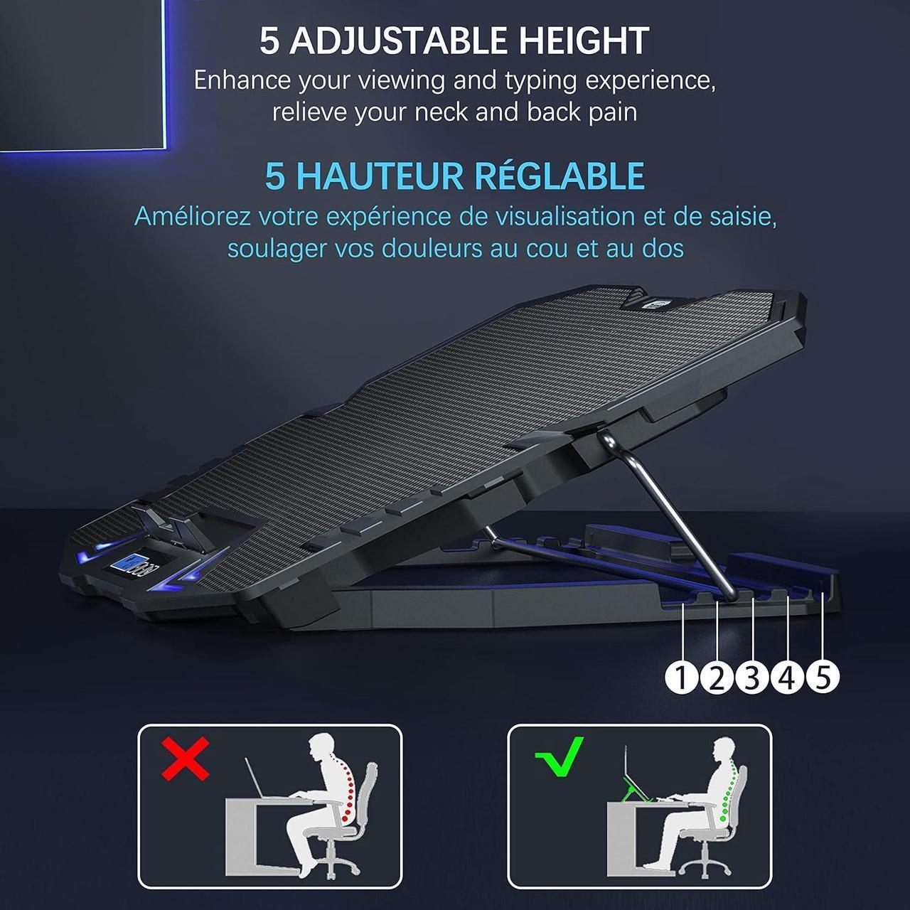 Alt view image 2 of 7 - TopMate C5 12-15.6 inch Gaming Laptop Cooler Cooling Pad | 5 Quiet Fans and LCD Screen | 2500RPM Strong Wind Designed for Gamers and Office