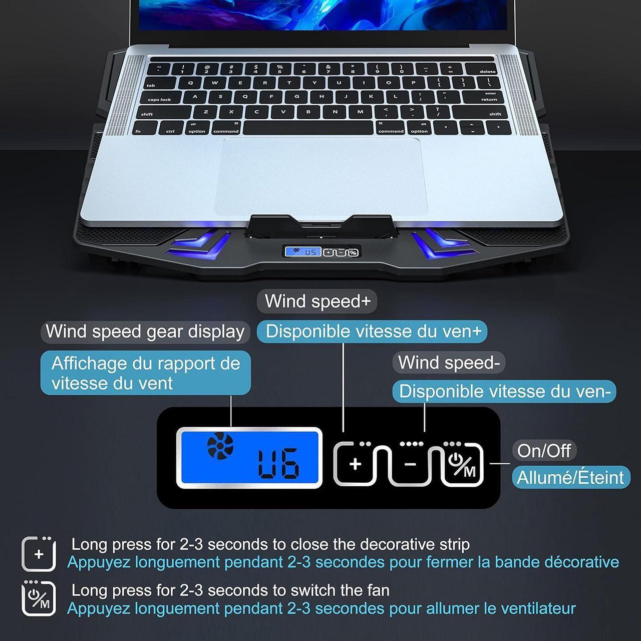 Alt view image 5 of 7 - TopMate C5 12-15.6 inch Gaming Laptop Cooler Cooling Pad | 5 Quiet Fans and LCD Screen | 2500RPM Strong Wind Designed for Gamers and Office