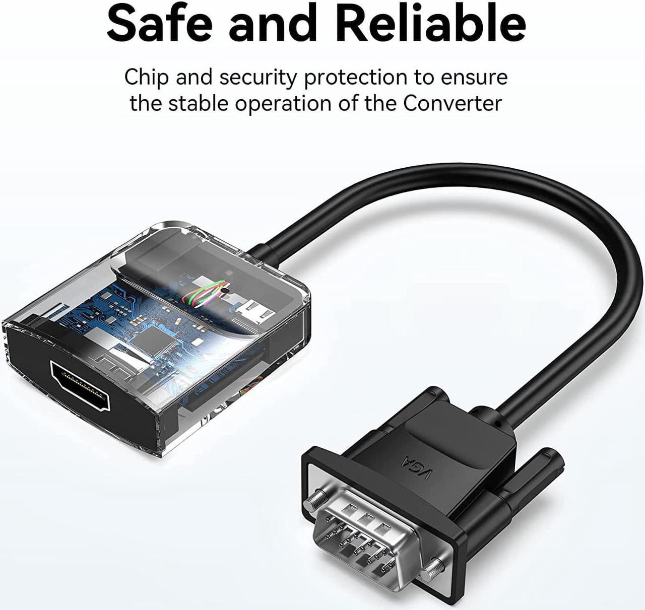 Alt view image 6 of 7 - VGA to HDMI Adapter-1080P Video Dongle Adaptador VGA Converter with Audio Cable (0.5FT) Male to Female for PC Monitor HDTV (Note: VGA to HDMI Only Not Bi-Directional)
