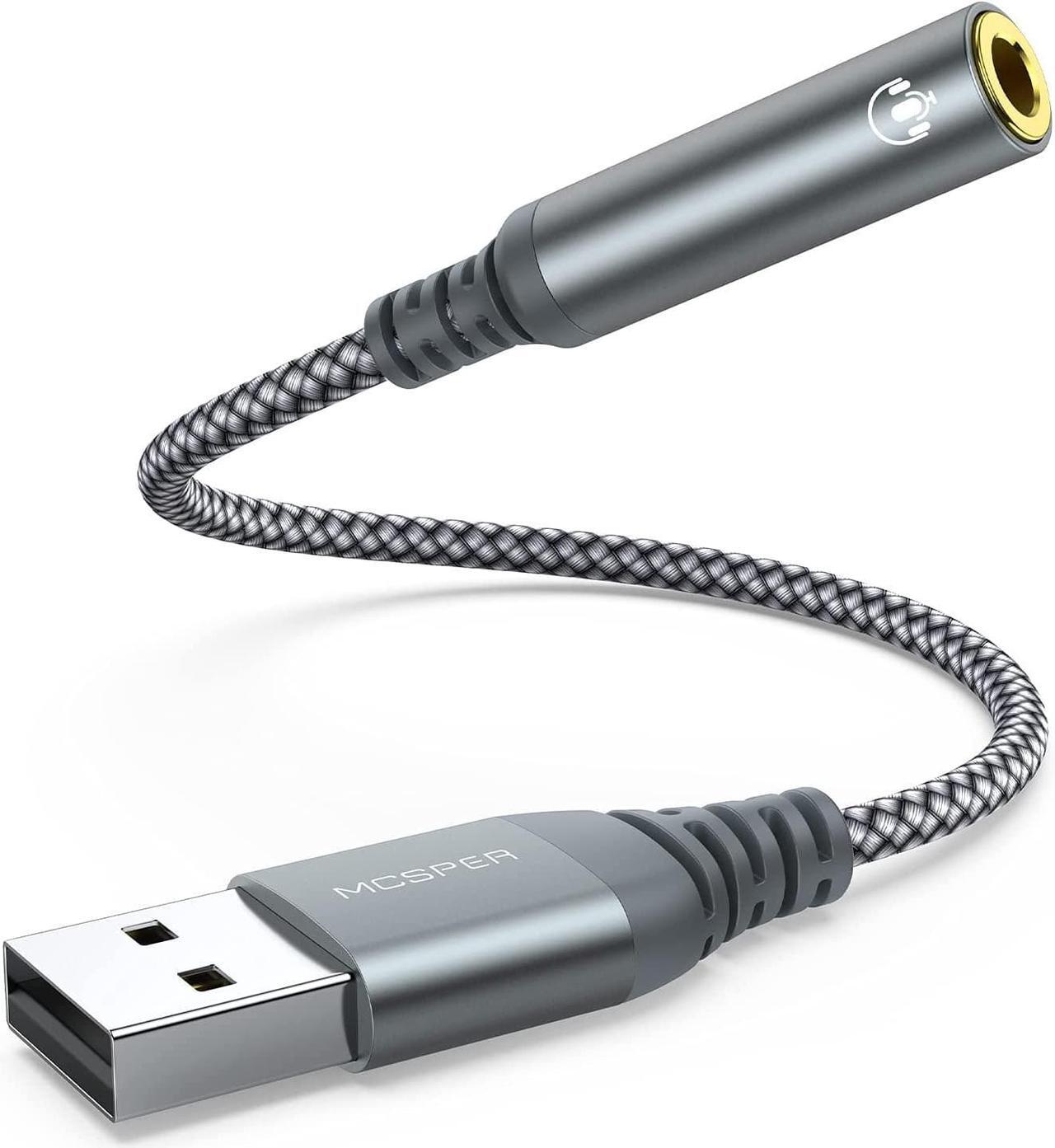 Main image of USB to 3.5mm Audio Jack Adapter External Sound Card Converter Compatible with Headset PC Laptop Mac Desktops Linux PS4 and More Devices (Grey)