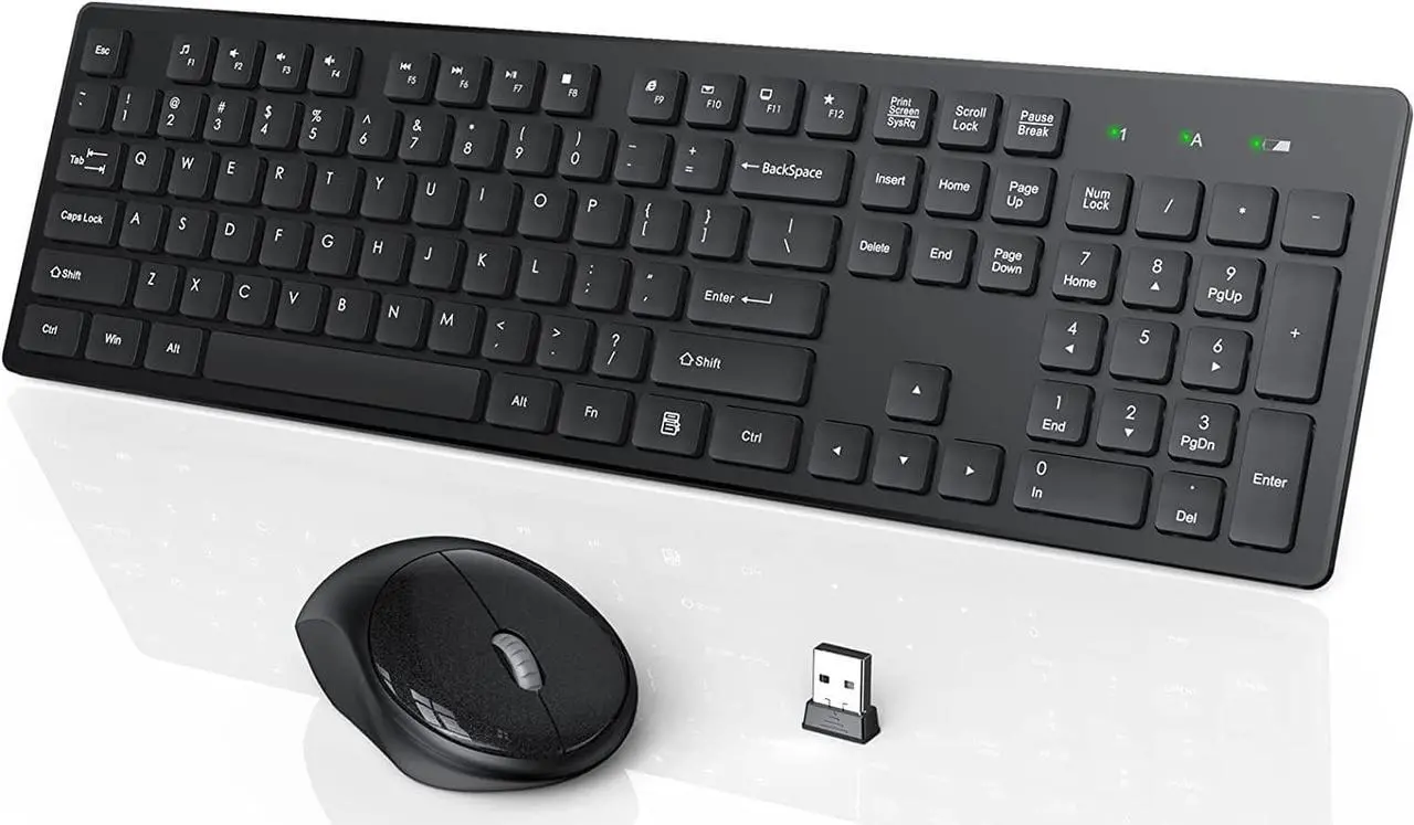 Main image of Wireless Keyboard and Mouse, WisFox USB Computer Keyboard with Silent Keys, Long Battery Life, 2.4GHz Full-Size Lag-Free Cordless Combo for PC Laptops Windows Mac Chrome OS (Black)