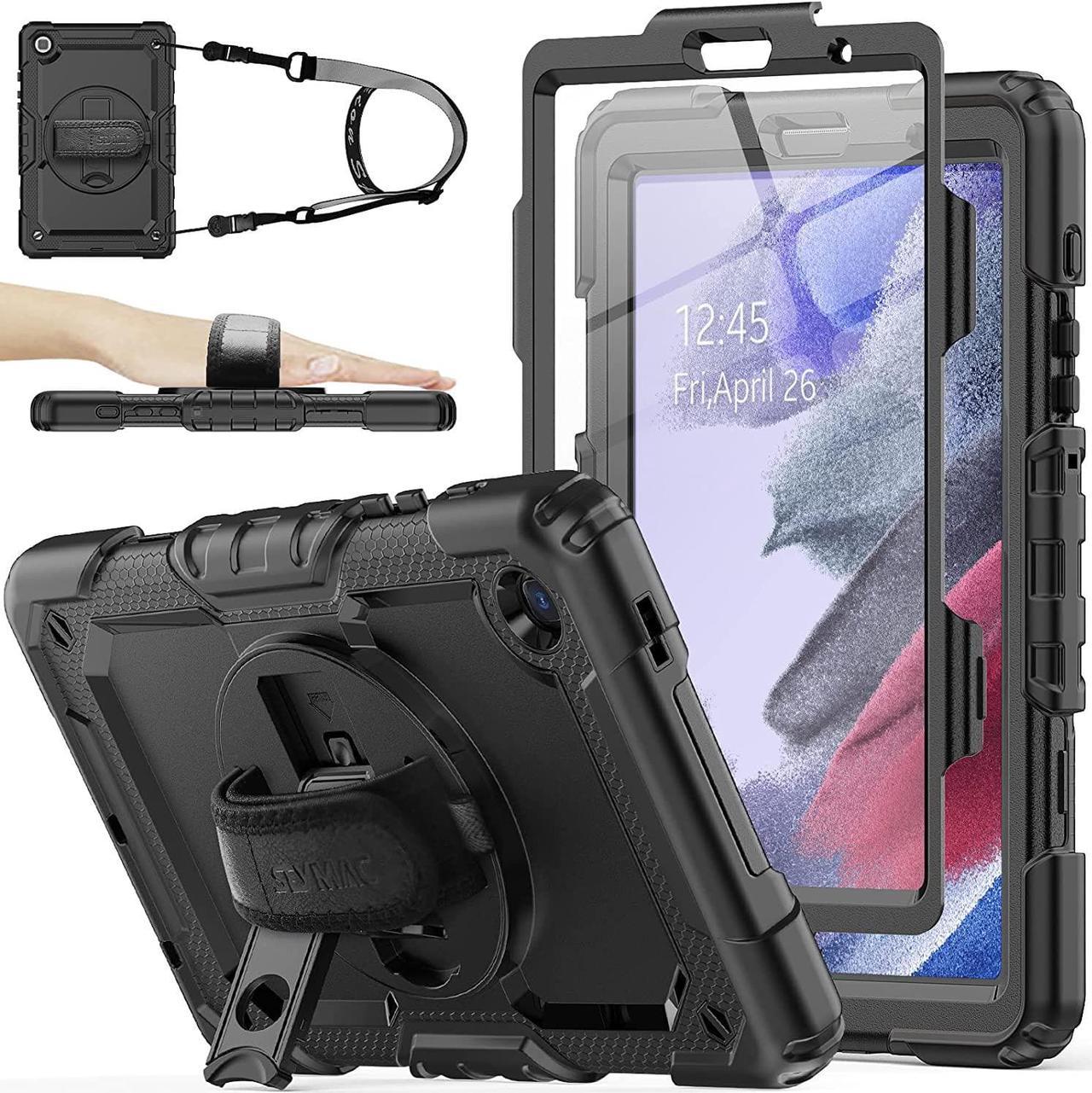 Case for Galaxy Tab A7 Lite 2021 8.7'' SM-T220/T225/T227 with Screen Protector Pencil Holder [360 Rotating Hand Strap] &Stand, Drop-Proof, Black