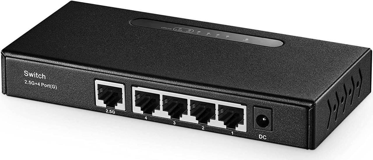 Binardat 5 Port Multi Gigabit Switch, 1 x 2.5 Gigabit and 4 x 1 Gigabit Ethernet RJ-45 Ports, Unmanaged Plug & Play Network Switch