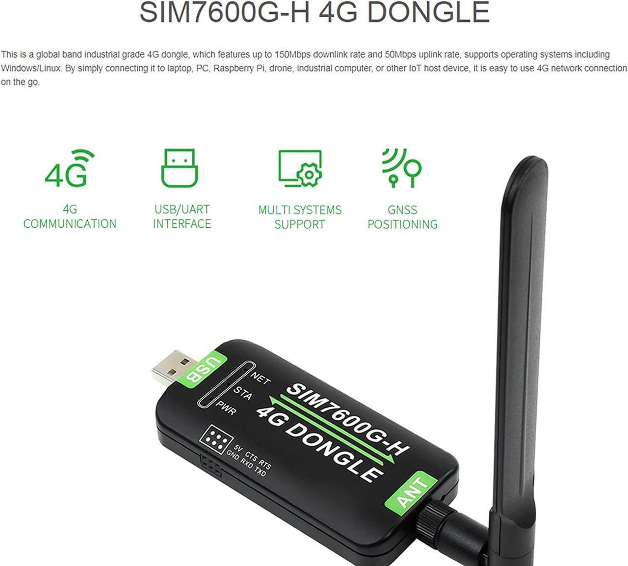 Alt view image 2 of 7 - SIM7600G-H 4G LTE USB Dongle, 4G DONGLE Module USB UART Communication Support 2G 3G 4G 50Mbps Uplink 150Mbps Downlink, with Rotatable Antenna