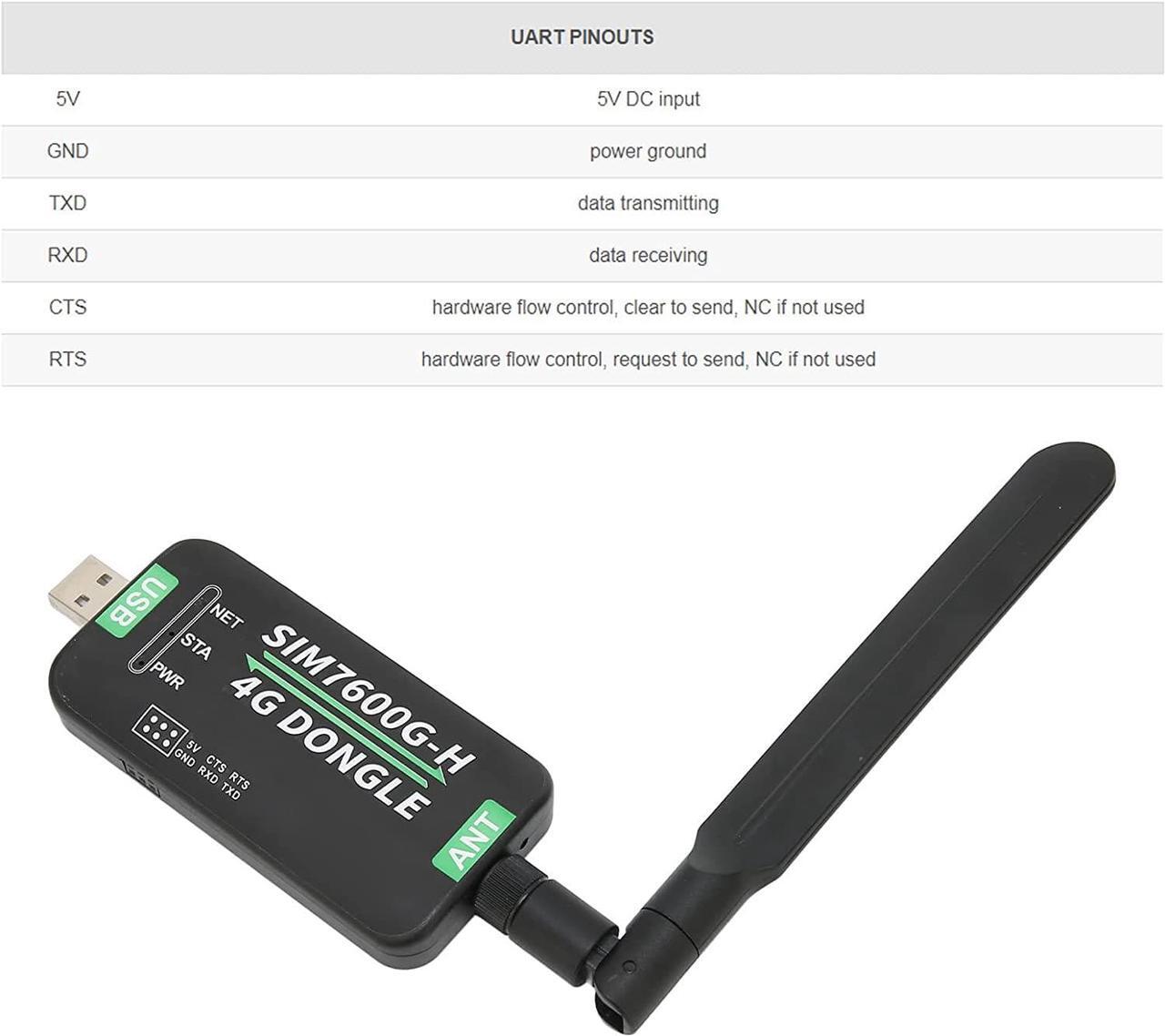 Alt view image 4 of 7 - SIM7600G-H 4G LTE USB Dongle, 4G DONGLE Module USB UART Communication Support 2G 3G 4G 50Mbps Uplink 150Mbps Downlink, with Rotatable Antenna