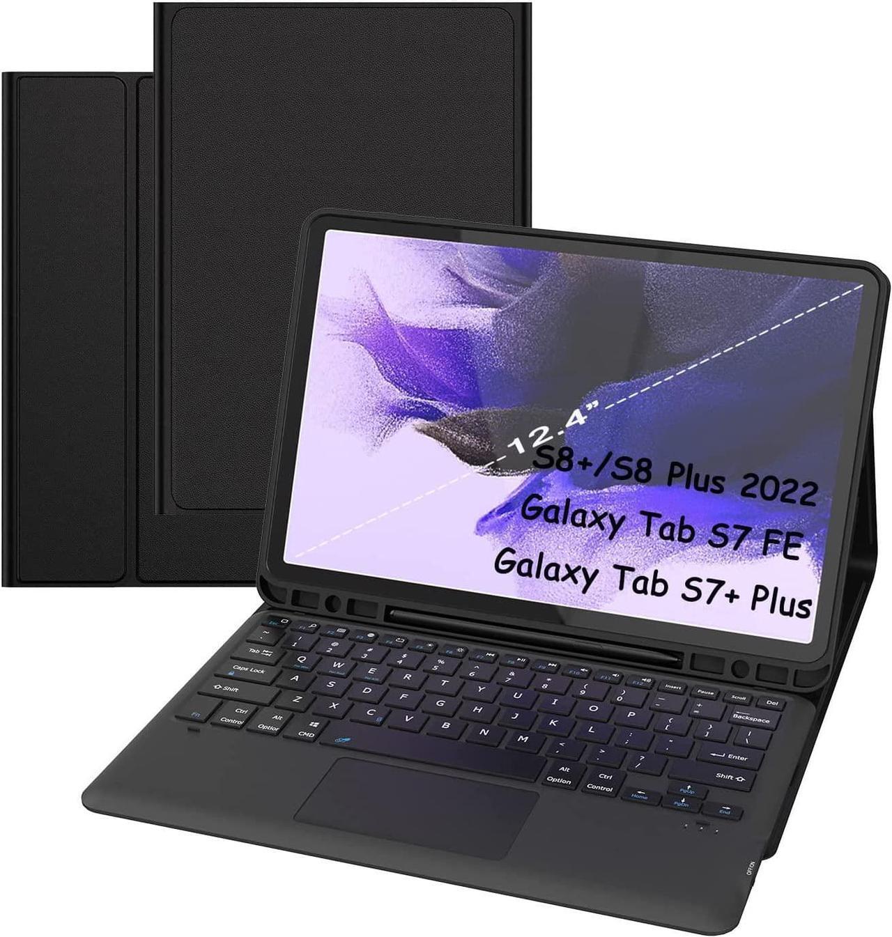 Main image of For Samsung Galaxy Tab S7 FE / S7 Plus /S8+ 12.4 inch Case with Keyboard - Smart Detachable Wireless Touchpad Tablet Keyboard Cover - Tab S7 FE 2021/ S7+ 2020/S8+ Keyboard Case with S Pen Holder Black