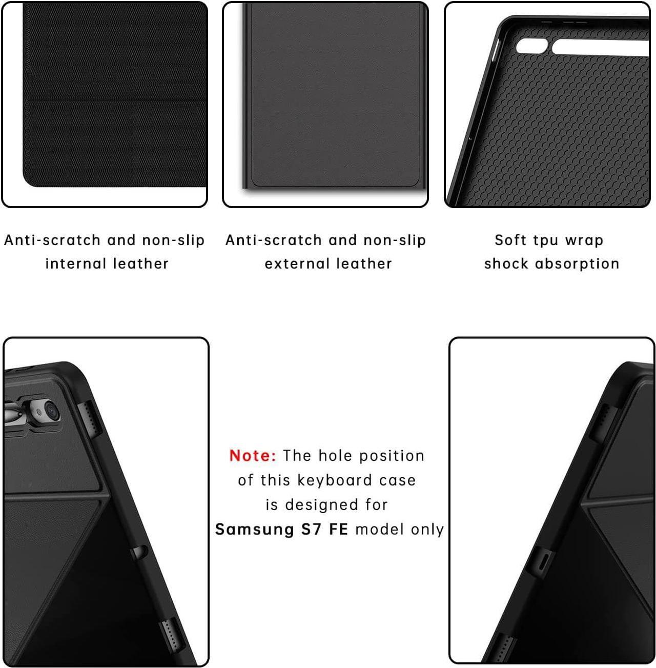 Alt view image 6 of 7 - For Samsung Galaxy Tab S7 FE / S7 Plus /S8+ 12.4 inch Case with Keyboard - Smart Detachable Wireless Touchpad Tablet Keyboard Cover - Tab S7 FE 2021/ S7+ 2020/S8+ Keyboard Case with S Pen Holder Black