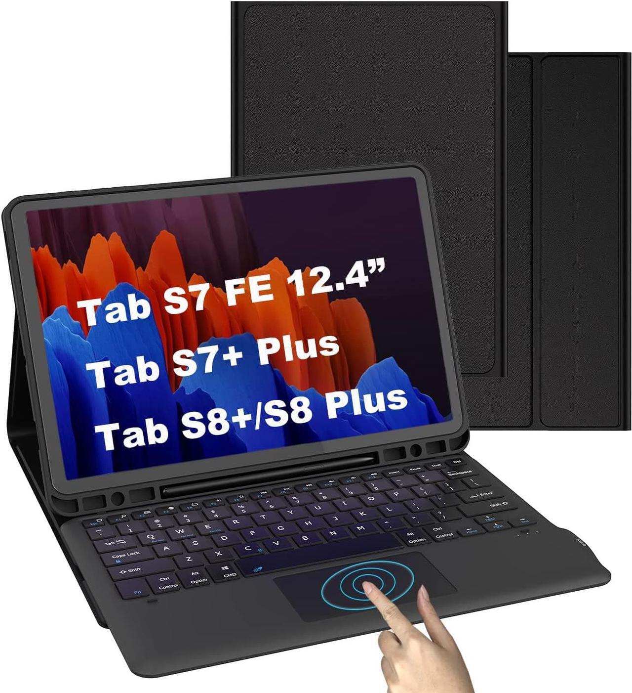 Alt view image 7 of 7 - For Samsung Galaxy Tab S7 FE / S7 Plus /S8+ 12.4 inch Case with Keyboard - Smart Detachable Wireless Touchpad Tablet Keyboard Cover - Tab S7 FE 2021/ S7+ 2020/S8+ Keyboard Case with S Pen Holder Black