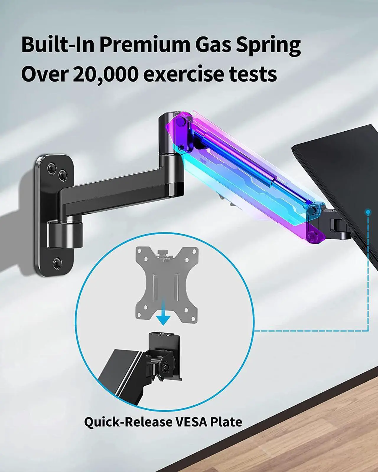 Alt view image 5 of 7 - MOUNTUP Single Monitor Wall Mount for Max 32 Inch Computer Screen, Fully Adjustable Gas Spring Monitor Arm, Wall Mounted Monitor Holder Support 2.2-17.6lbs Display, VESA Bracket Fit 75x75mm, 100x100mm