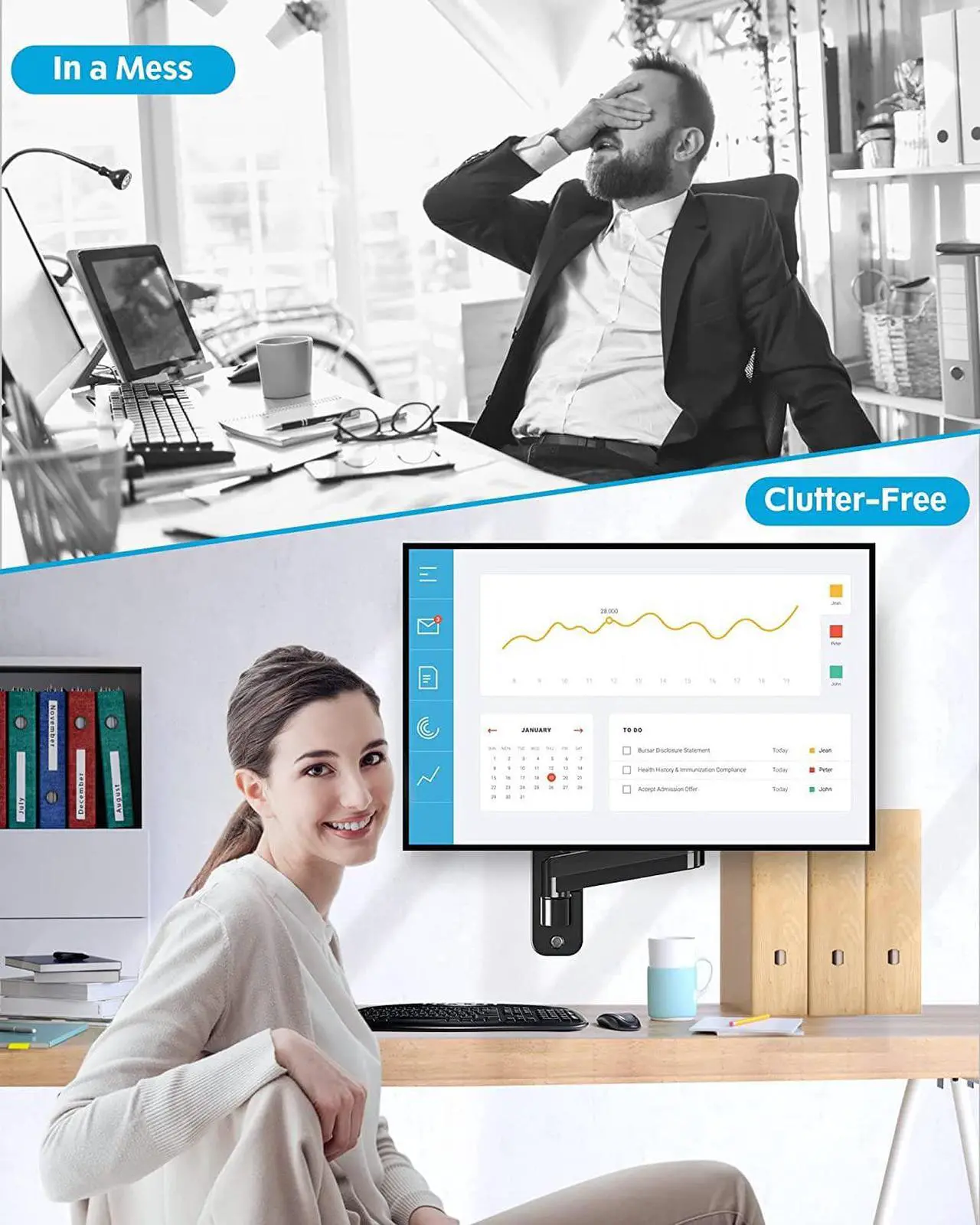Alt view image 6 of 7 - MOUNTUP Single Monitor Wall Mount for Max 32 Inch Computer Screen, Fully Adjustable Gas Spring Monitor Arm, Wall Mounted Monitor Holder Support 2.2-17.6lbs Display, VESA Bracket Fit 75x75mm, 100x100mm