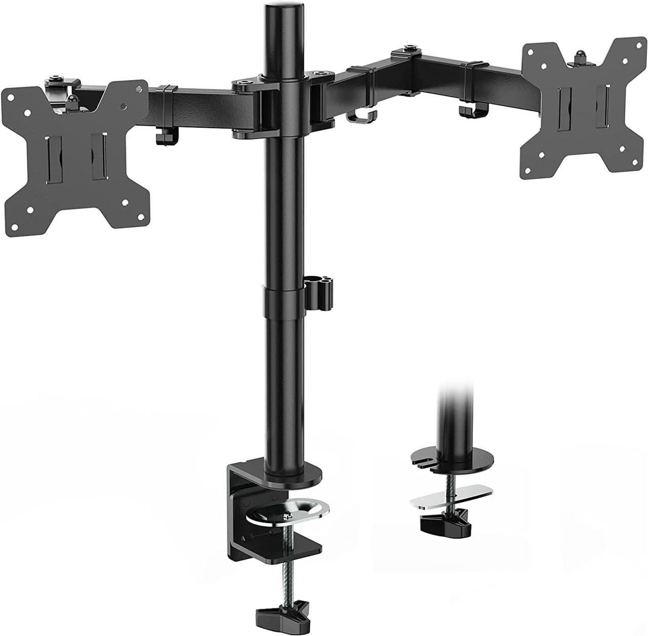 WALI Dual LCD Monitor Fully Adjustable Desk Mount Stand Fits 2 Screens up to 27 inch, 22 lbs. Weight Capacity per Arm (M002), Black