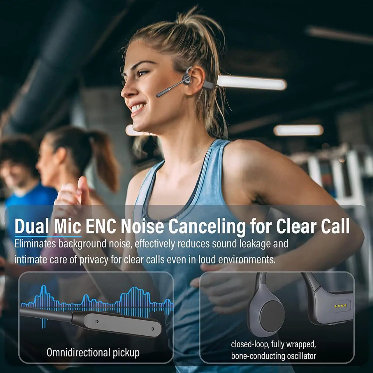 Alt view image 3 of 7 - MONODEAL Bone Conduction Headphones with Mic, Bluetooth 5.3 Open Ear Headphones with Noise-Canceling Boom Microphone, Wireless Headset Earphones for Work, Driving, Home Office Commercial