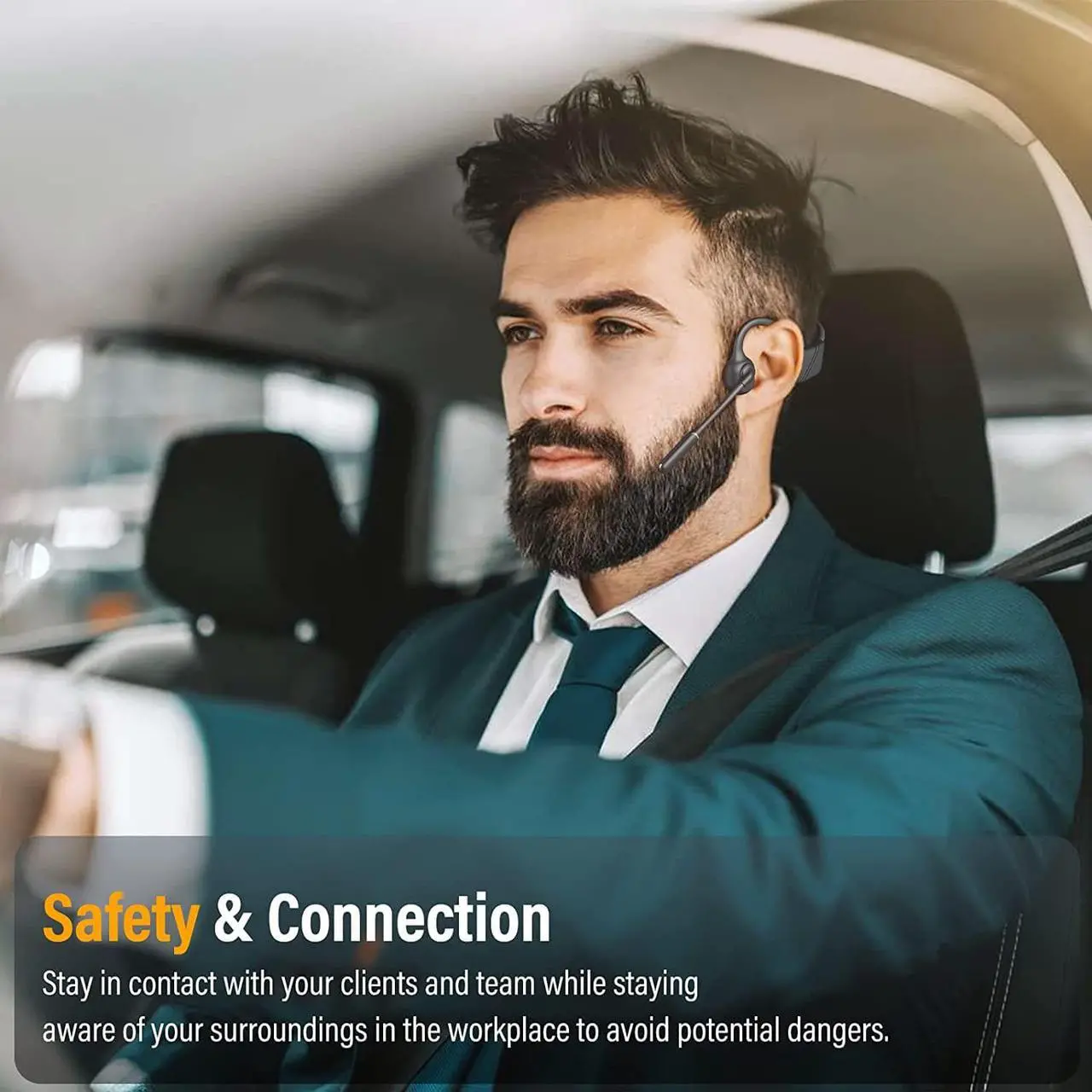 Alt view image 4 of 7 - MONODEAL Bone Conduction Headphones with Mic, Bluetooth 5.3 Open Ear Headphones with Noise-Canceling Boom Microphone, Wireless Headset Earphones for Work, Driving, Home Office Commercial