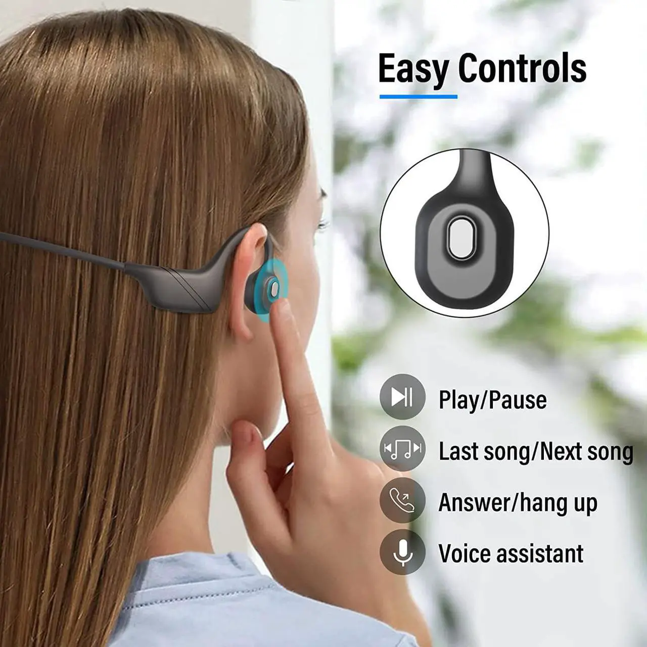 Alt view image 5 of 7 - MONODEAL Bone Conduction Headphones with Mic, Bluetooth 5.3 Open Ear Headphones with Noise-Canceling Boom Microphone, Wireless Headset Earphones for Work, Driving, Home Office Commercial