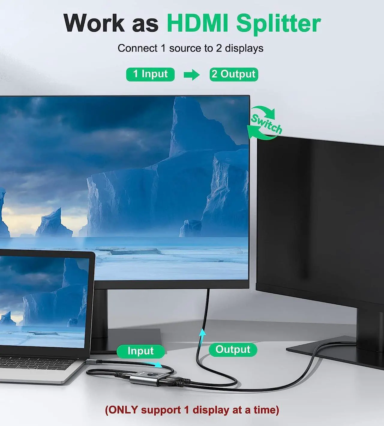 Alt view image 2 of 7 - HDMI Switch 4k@60hz Splitter, GANA Aluminum Bidirectional HDMI Switcher 2 in 1 Out, Manual HDMI Hub Supports HD Compatible with Xbox PS5/4/3 Blu-Ray Player Fire Stick Roku