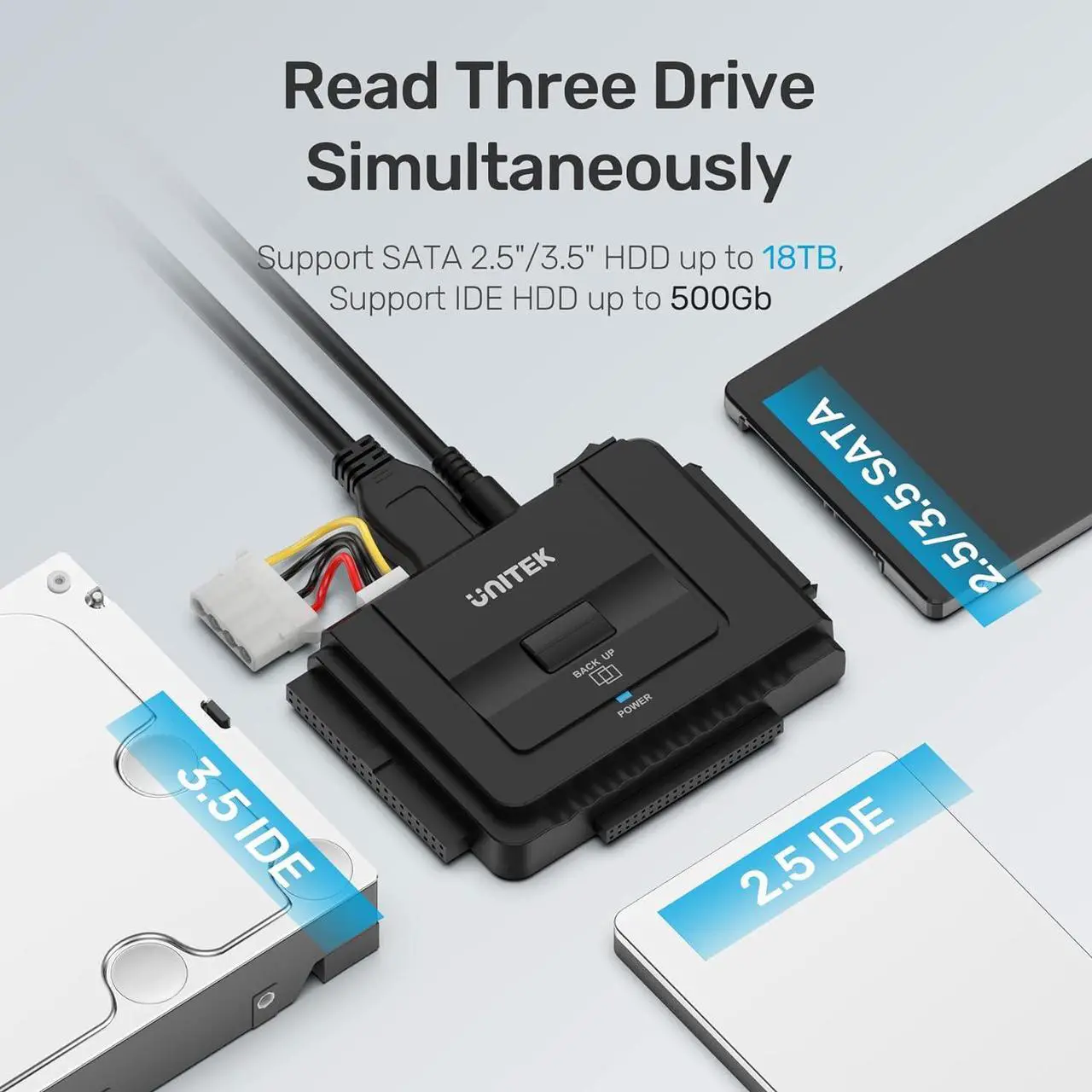 Alt view image 2 of 7 - Unitek USB C to IDE and SATA Converter External Hard Drive Adapter Kit for Universal 2.5/3.5 HDD/SSD Hard Drive Disk, One Touch Backup Function, Included 12V/2A Power Adapter