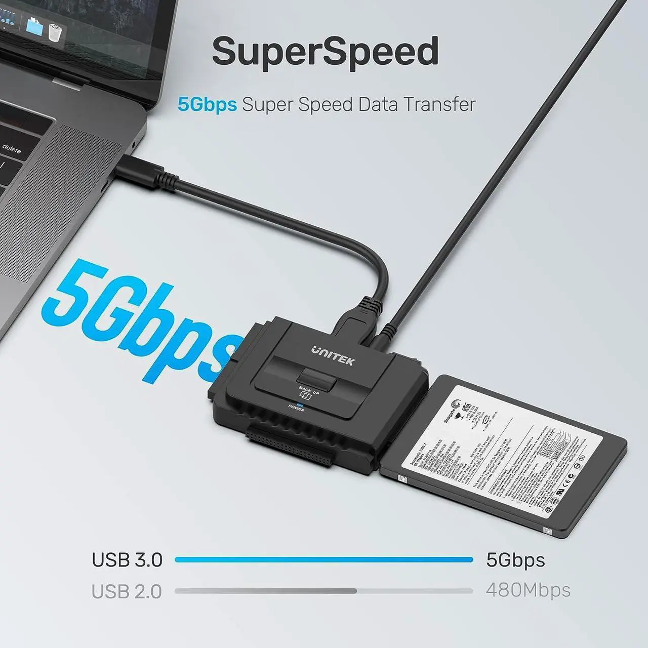 Alt view image 5 of 7 - Unitek USB C to IDE and SATA Converter External Hard Drive Adapter Kit for Universal 2.5/3.5 HDD/SSD Hard Drive Disk, One Touch Backup Function, Included 12V/2A Power Adapter
