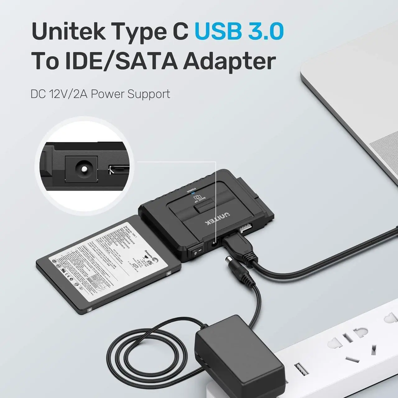 Alt view image 6 of 7 - Unitek USB C to IDE and SATA Converter External Hard Drive Adapter Kit for Universal 2.5/3.5 HDD/SSD Hard Drive Disk, One Touch Backup Function, Included 12V/2A Power Adapter