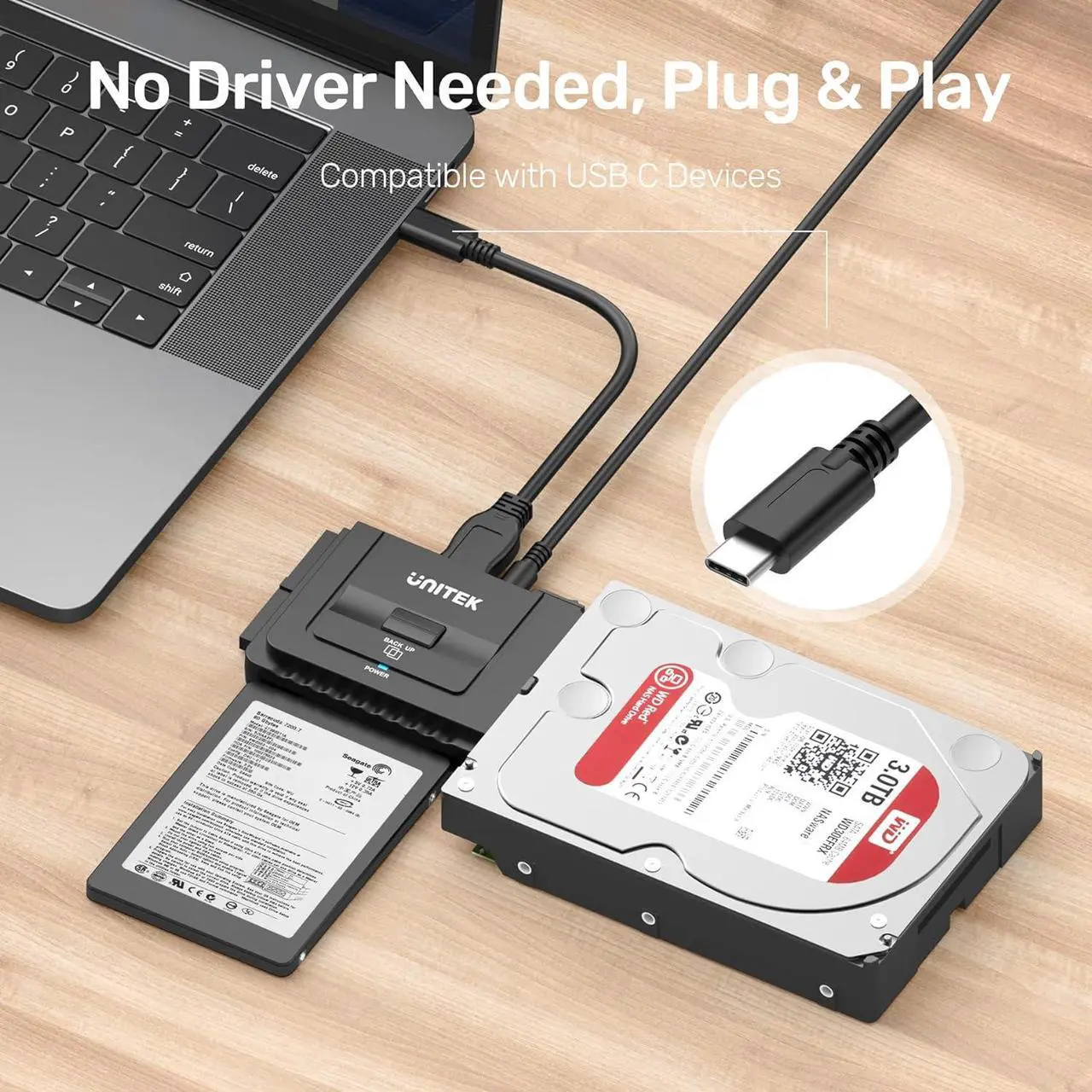 Alt view image 7 of 7 - Unitek USB C to IDE and SATA Converter External Hard Drive Adapter Kit for Universal 2.5/3.5 HDD/SSD Hard Drive Disk, One Touch Backup Function, Included 12V/2A Power Adapter