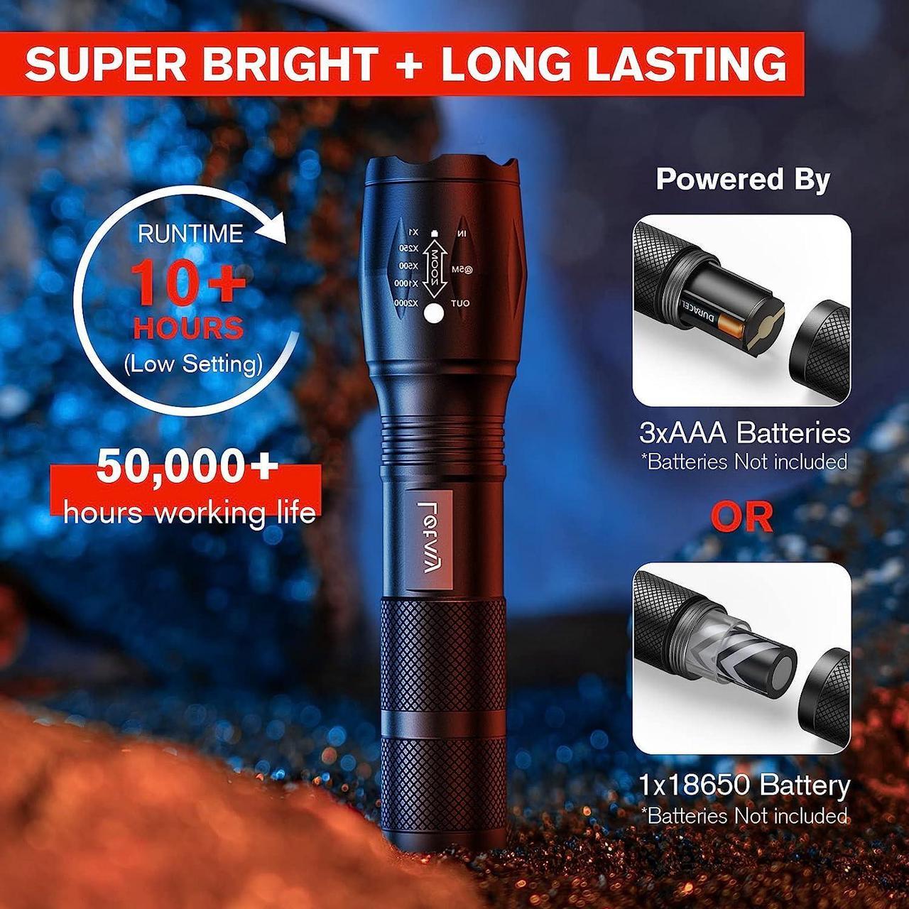 Alt view image 3 of 7 - LETMY LED Tactical Flashlight S2000 [4 Pack] - High Lumens, Zoomable, 5 Modes, Waterproof Handheld LED Flashlight - Best Camping, Outdoor, Emergency, Everyday Flashlights