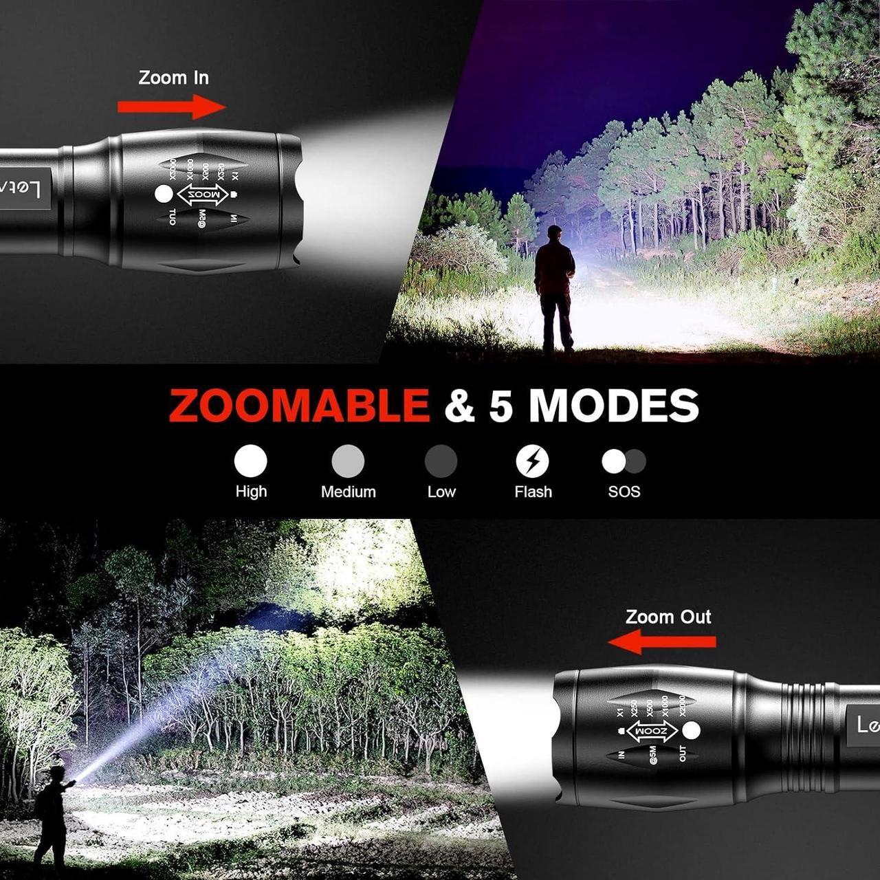 Alt view image 4 of 7 - LETMY LED Tactical Flashlight S2000 [4 Pack] - High Lumens, Zoomable, 5 Modes, Waterproof Handheld LED Flashlight - Best Camping, Outdoor, Emergency, Everyday Flashlights