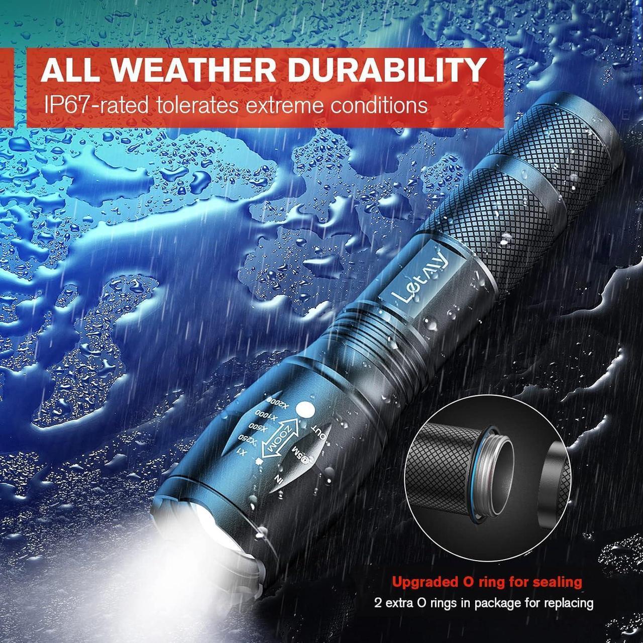 Alt view image 5 of 7 - LETMY LED Tactical Flashlight S2000 [4 Pack] - High Lumens, Zoomable, 5 Modes, Waterproof Handheld LED Flashlight - Best Camping, Outdoor, Emergency, Everyday Flashlights