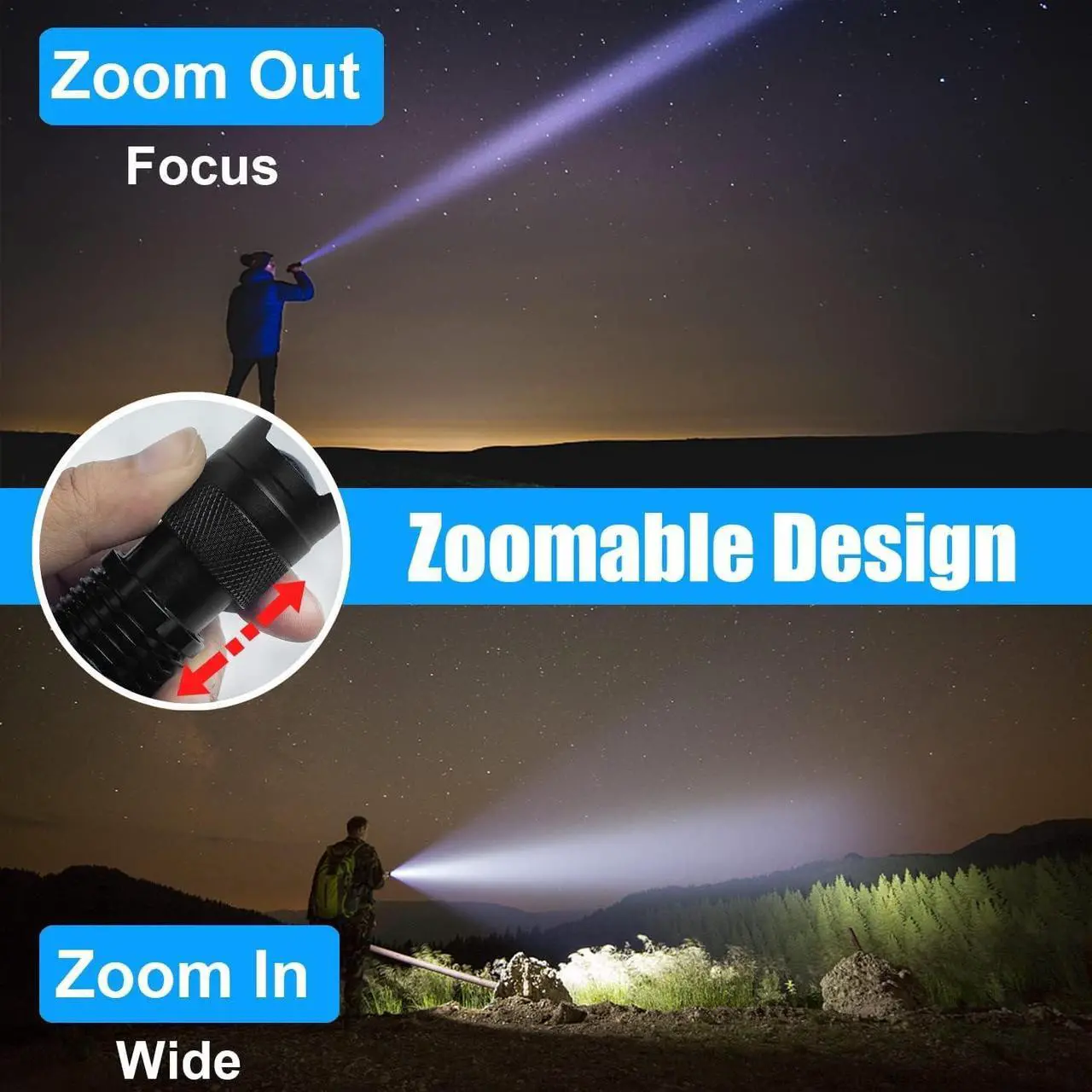 Alt view image 3 of 6 - 4 Pack Small Mini Flashlight LED Single Mode Light 1 Mode Flashlight Aluminum Zoomable Focus Water Resistant Handheld Flash Light for Camping Outdoor Home Use Gift