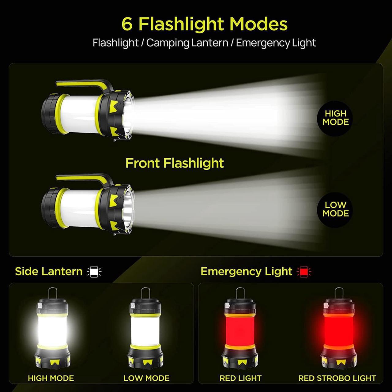 Alt view image 2 of 6 - Rechargeable Flashlights Camping Lantern,6 Modes LED Bright Flashlight 3000mAh Power Bank, IPX4 Waterproof, Emergency Flashlight Lantern for Outdoor Hurricane, USB Cable Included-1 Flashlight