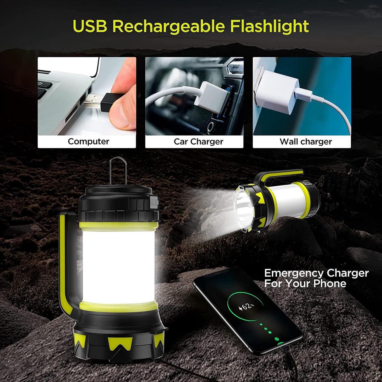 Alt view image 3 of 6 - Rechargeable Flashlights Camping Lantern,6 Modes LED Bright Flashlight 3000mAh Power Bank, IPX4 Waterproof, Emergency Flashlight Lantern for Outdoor Hurricane, USB Cable Included-1 Flashlight