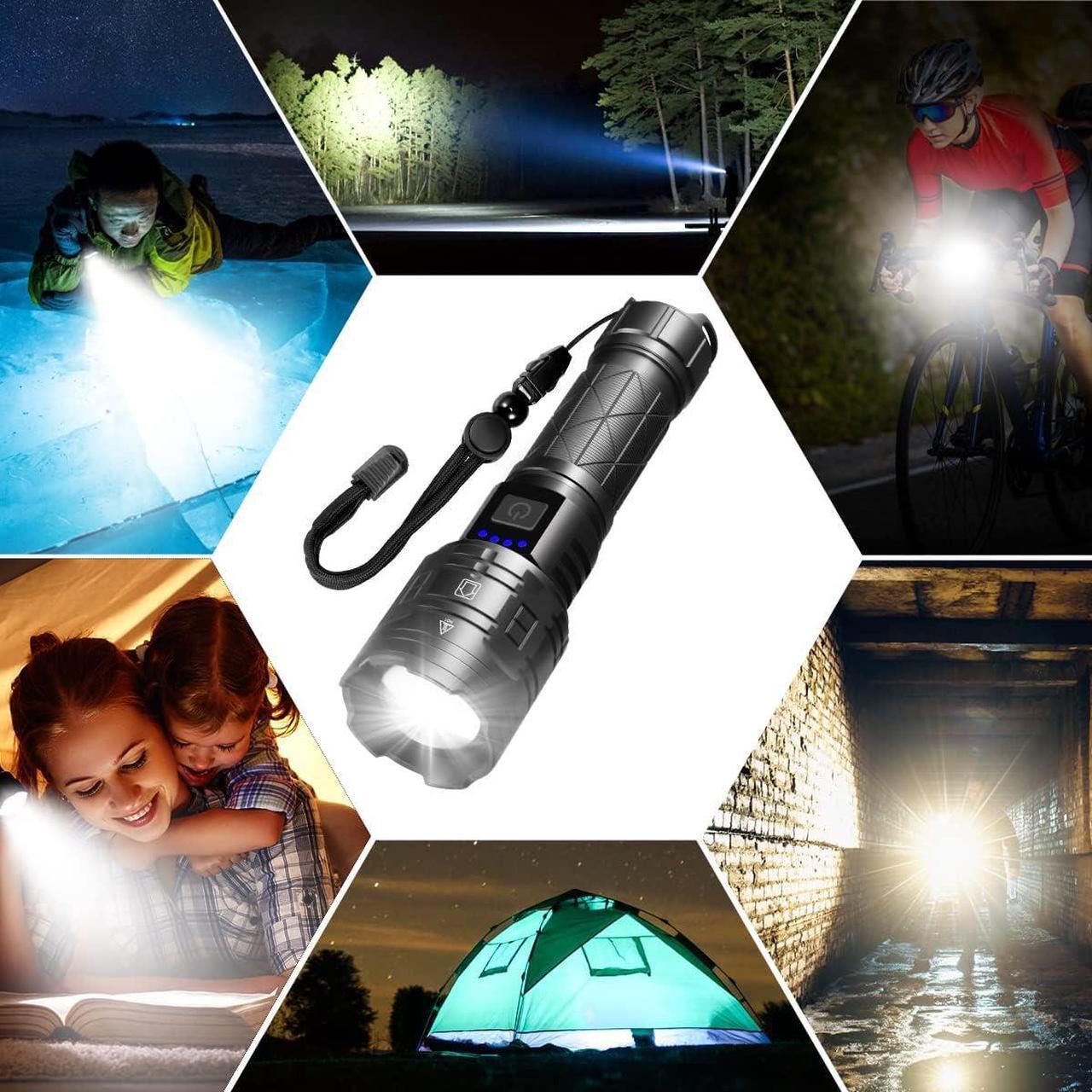 Alt view image 7 of 7 - Rechargeable Flashlights High Lumens, 990000LM Powerful Tactical Flashlights, 5 Modes LED Flashlight Adjustable, Brightest Flashlight Waterproof, Handheld Flash Light for Emergencies, Camping, Hiking
