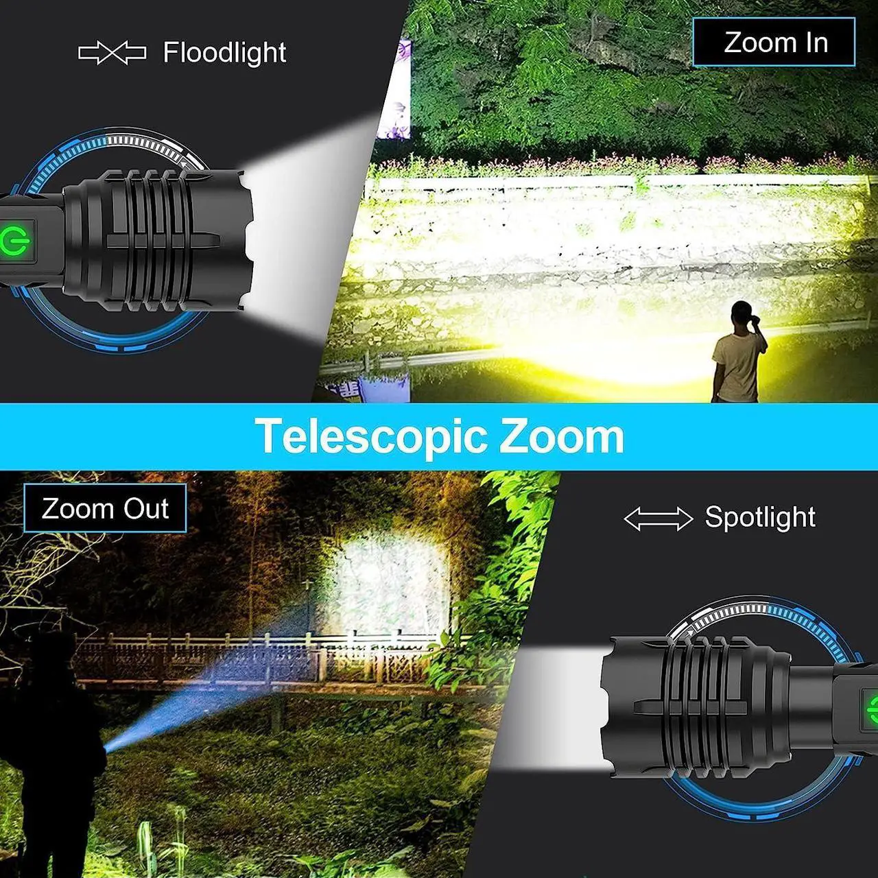 Alt view image 5 of 7 - Flashlights High Lumens Rechargeable (Battery Included), 100000 Lumens XHP70.2 Super Bright LED Flashlight with Holster, Type-C, 5 Modes, Zoomable, IPX6 Waterproof Flashlights for Emergency Camping
