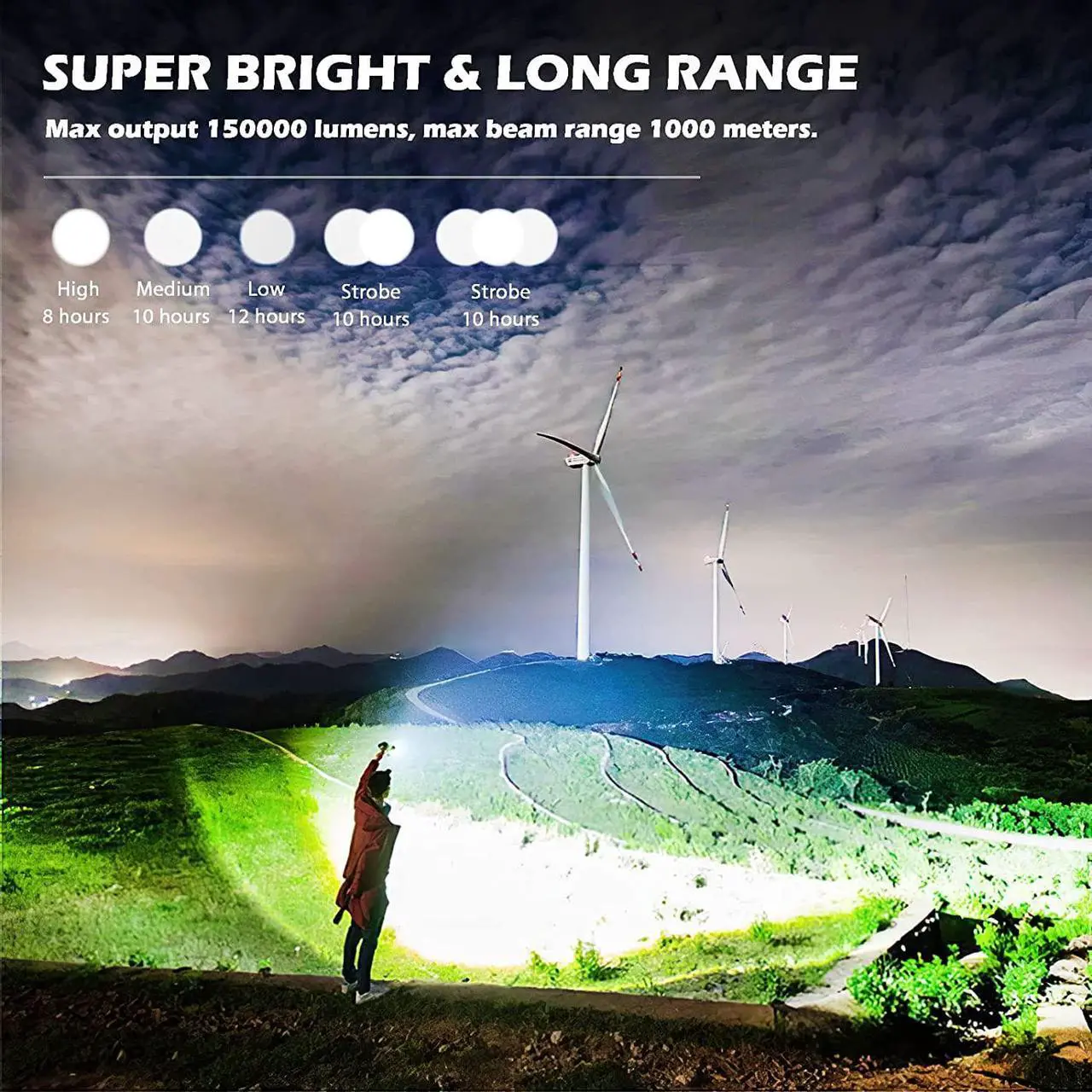 Alt view image 2 of 7 - BERCOL Rechargeable LED Flashlights High Lumens, Super Bright 150000 Lumens Flashlight with 5 Modes & Waterproof, Powerful 10000mAh High Capacity Flash Light for Camping Emergencies - 2 Pack
